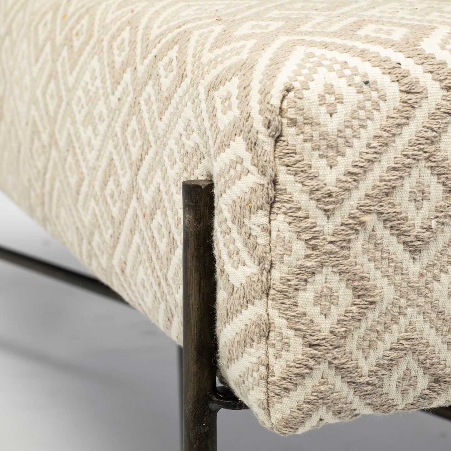 Avery Off-White Upholstered Accent Bench – Modern Metal Base Design