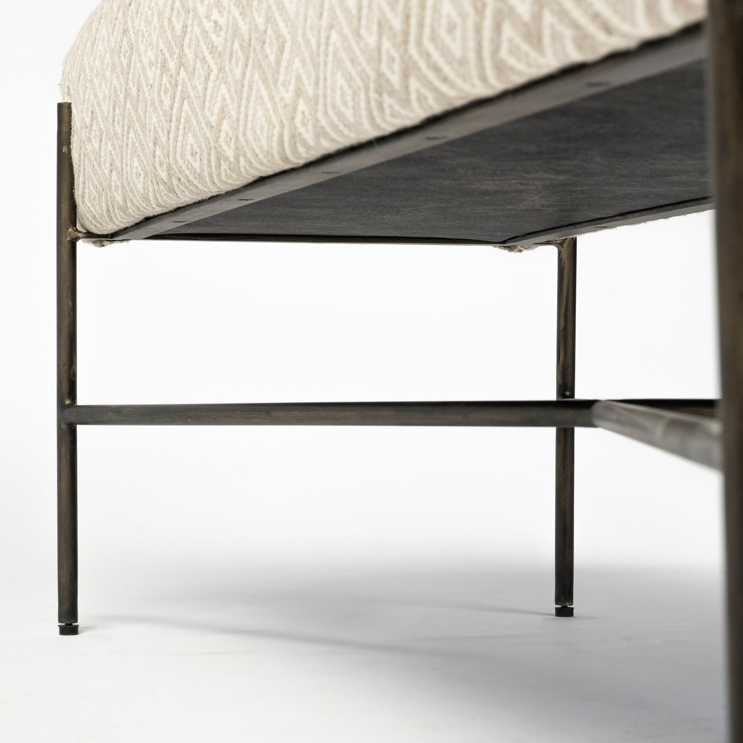 Avery Off-White Upholstered Accent Bench – Modern Metal Base Design