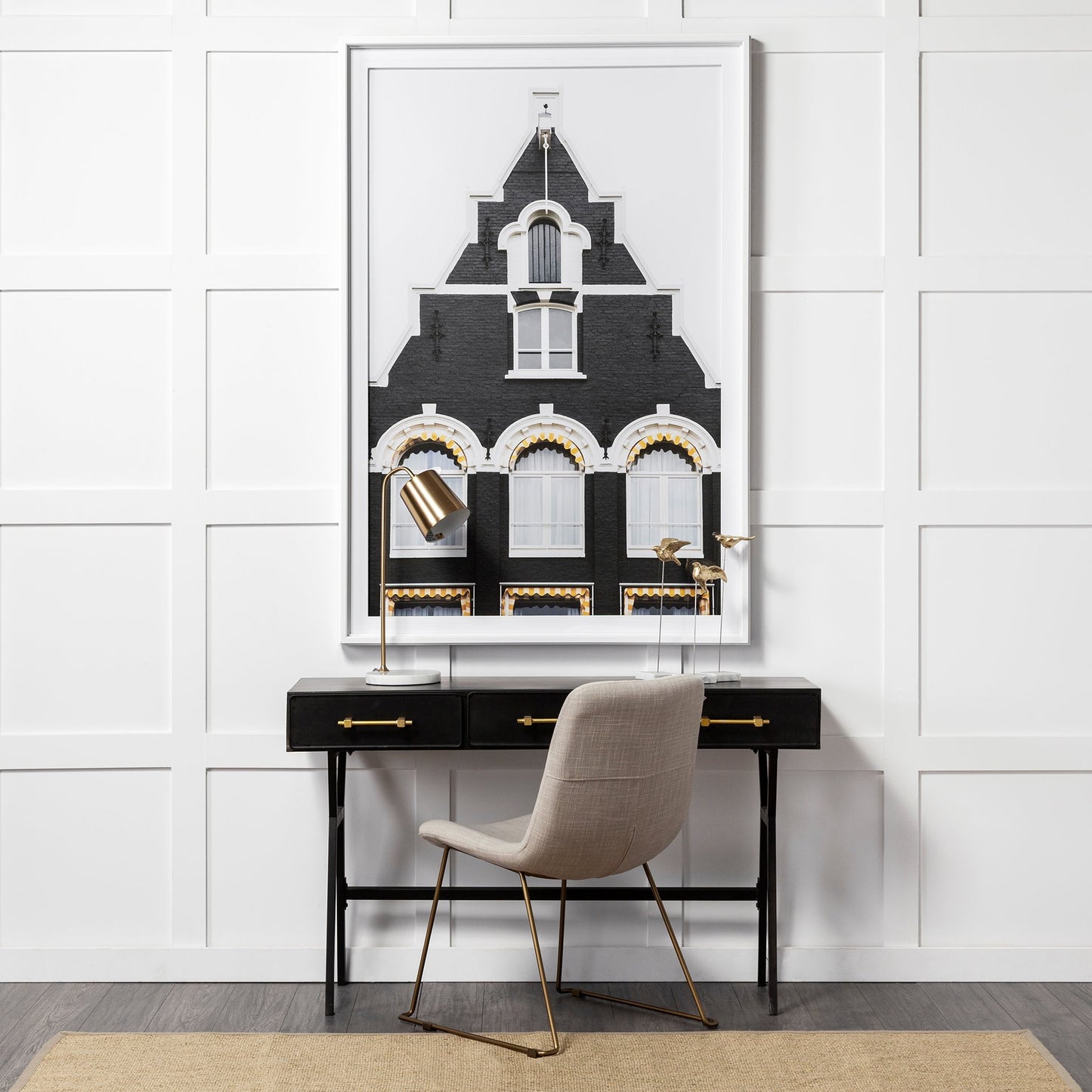 Vince Black Metal Desk with Gold Accents - 3 Drawer Office Furniture for a Stylish Workspace