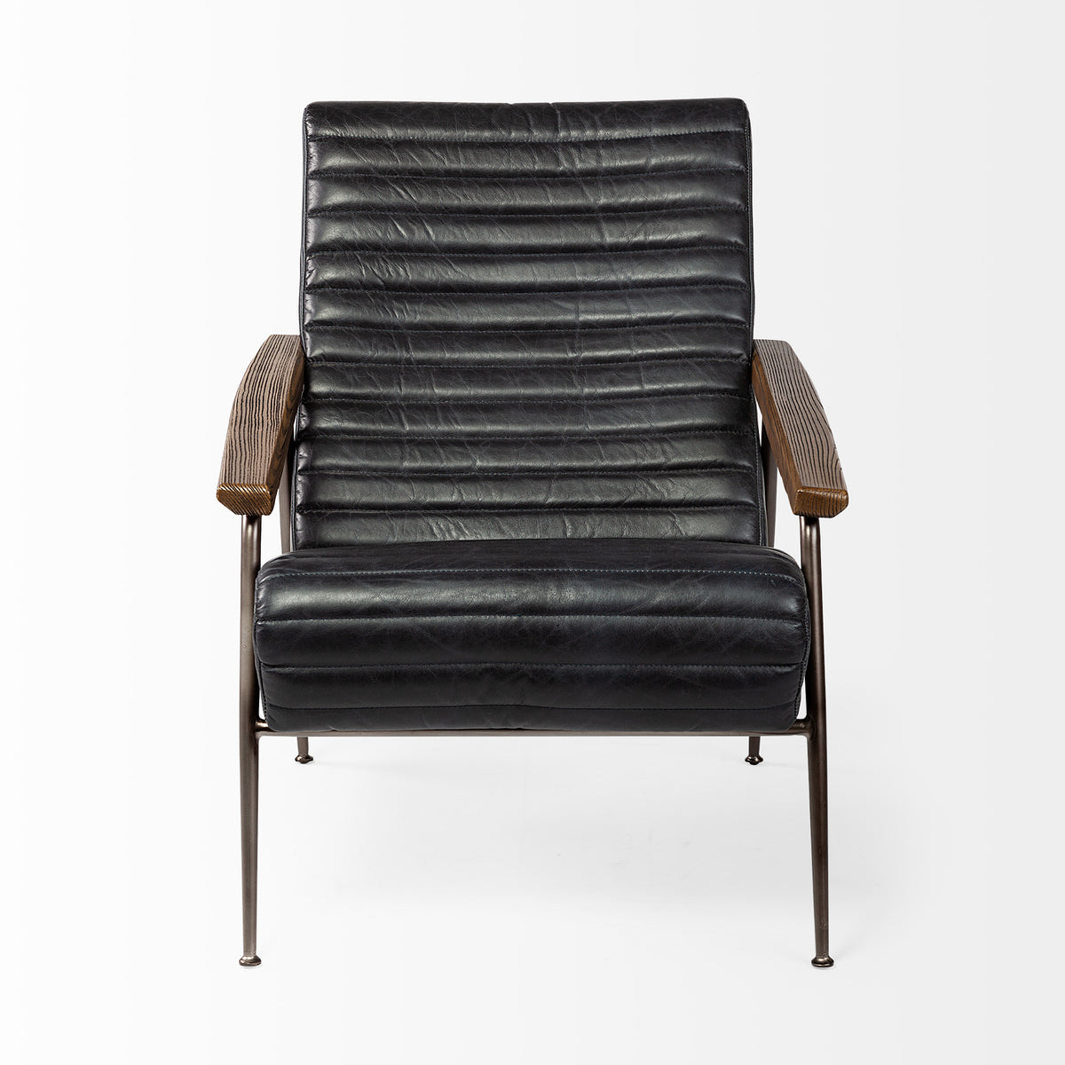 Grosjean Black Leather Wrap Metal Frame Accent Chair