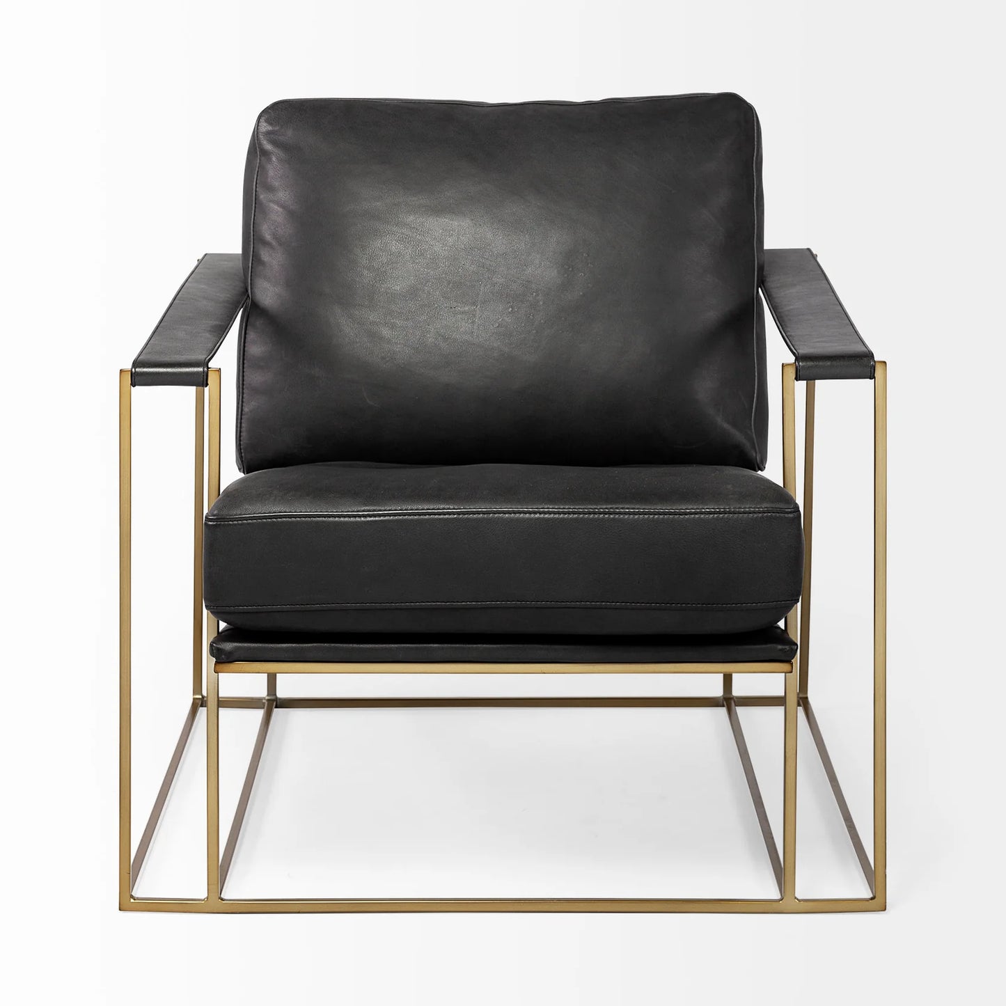 Watson Accent Chair – Luxurious Black Leather Upholstery with an Elegant Gold Metal Frame for Modern Living Spaces