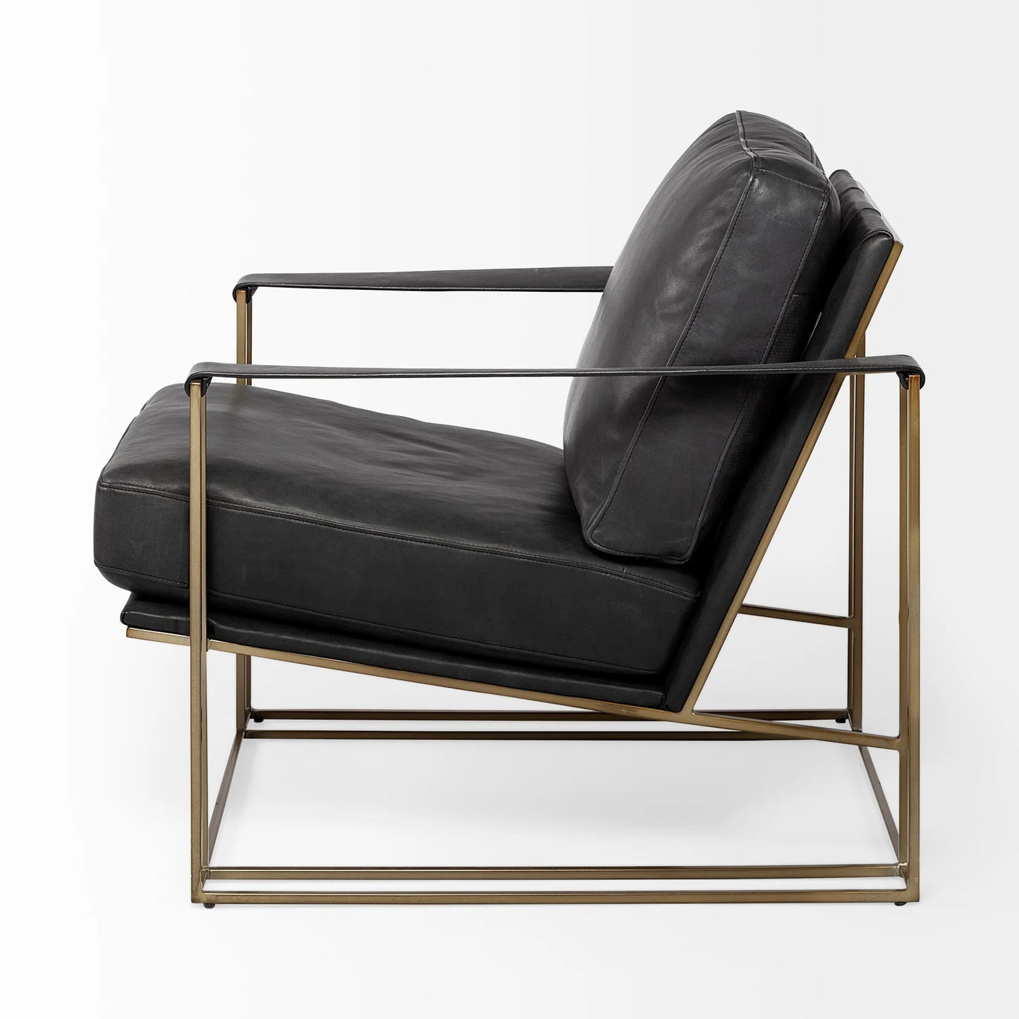 Watson Accent Chair – Luxurious Black Leather Upholstery with an Elegant Gold Metal Frame for Modern Living Spaces