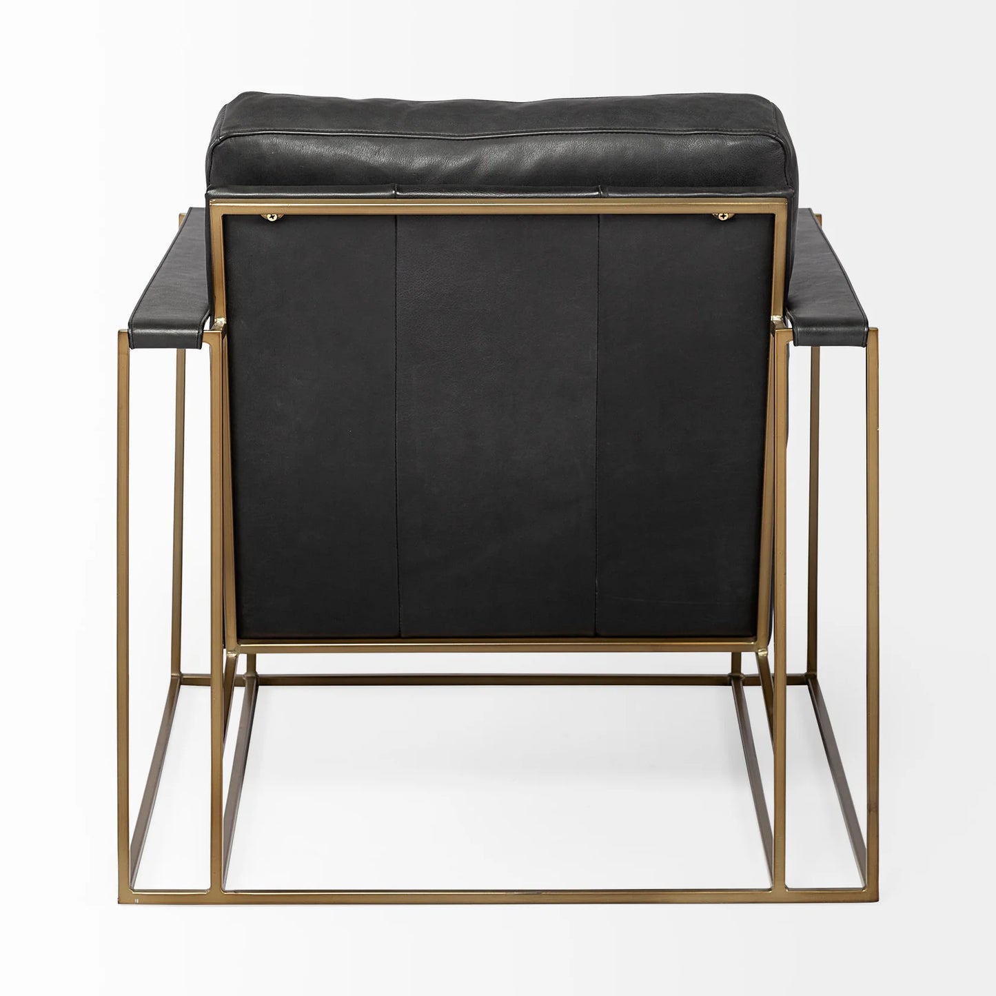 Watson Accent Chair – Luxurious Black Leather Upholstery with an Elegant Gold Metal Frame for Modern Living Spaces