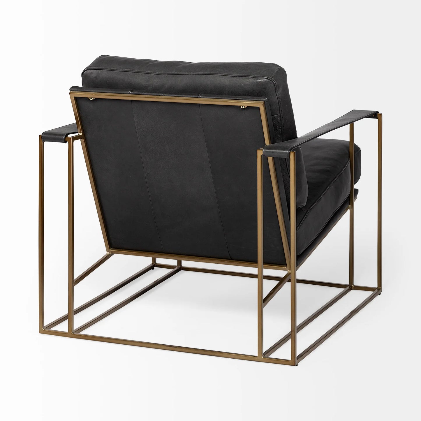 Watson Accent Chair – Luxurious Black Leather Upholstery with an Elegant Gold Metal Frame for Modern Living Spaces