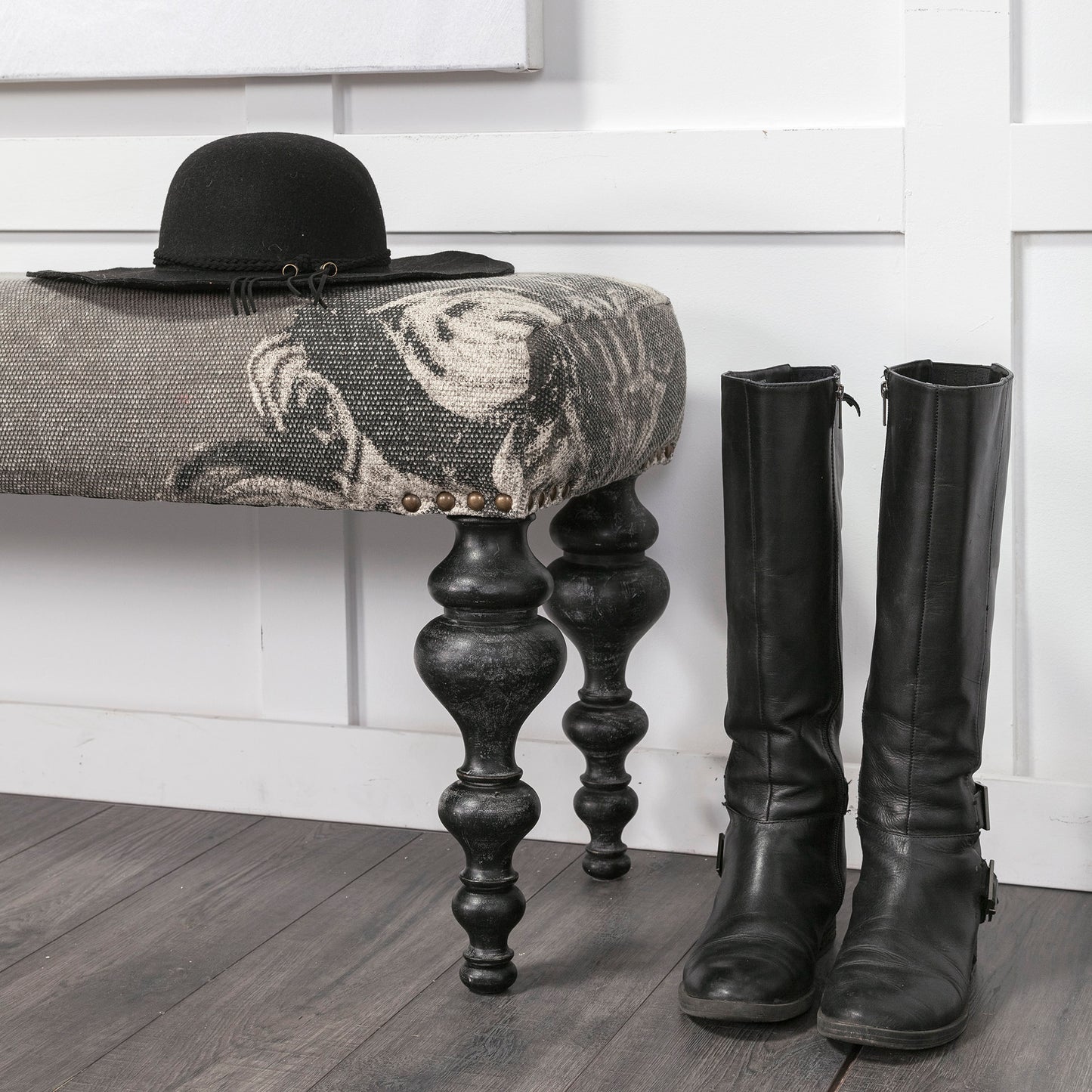 Alhambra Upholstered Gray Seat with Black Wood Legs Accent Bench - Chic and Modern Home Seating