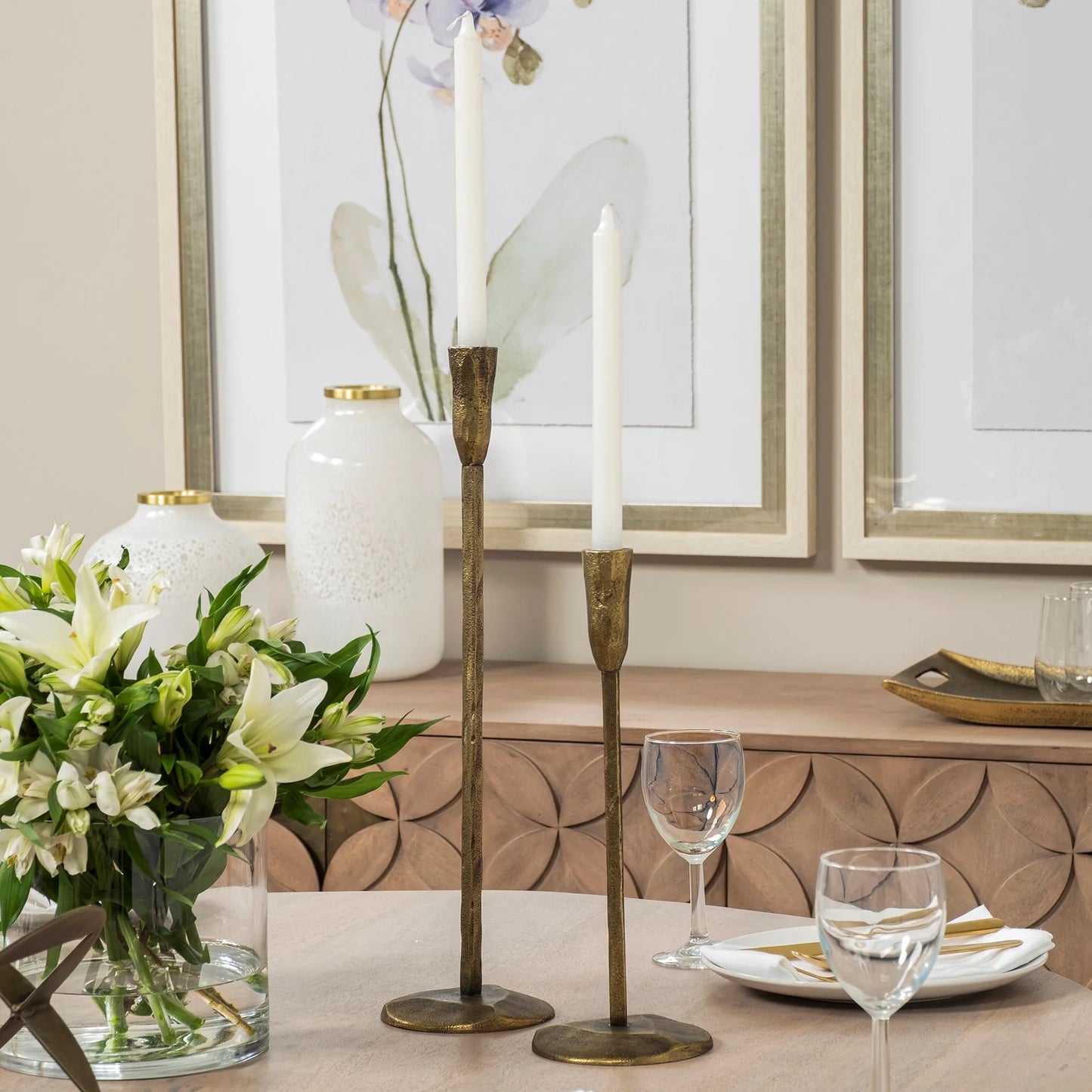 Levit Small Antique Gold Table Candle Holder – Elegant 14” Height for Stunning Home Décor Accent