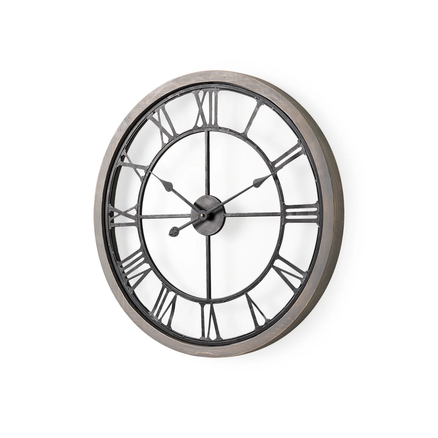 Mething Oversized Farmhouse Wall Clock – Rustic Wood and Metal Design with Large Roman Numerals for Timeless Appeal