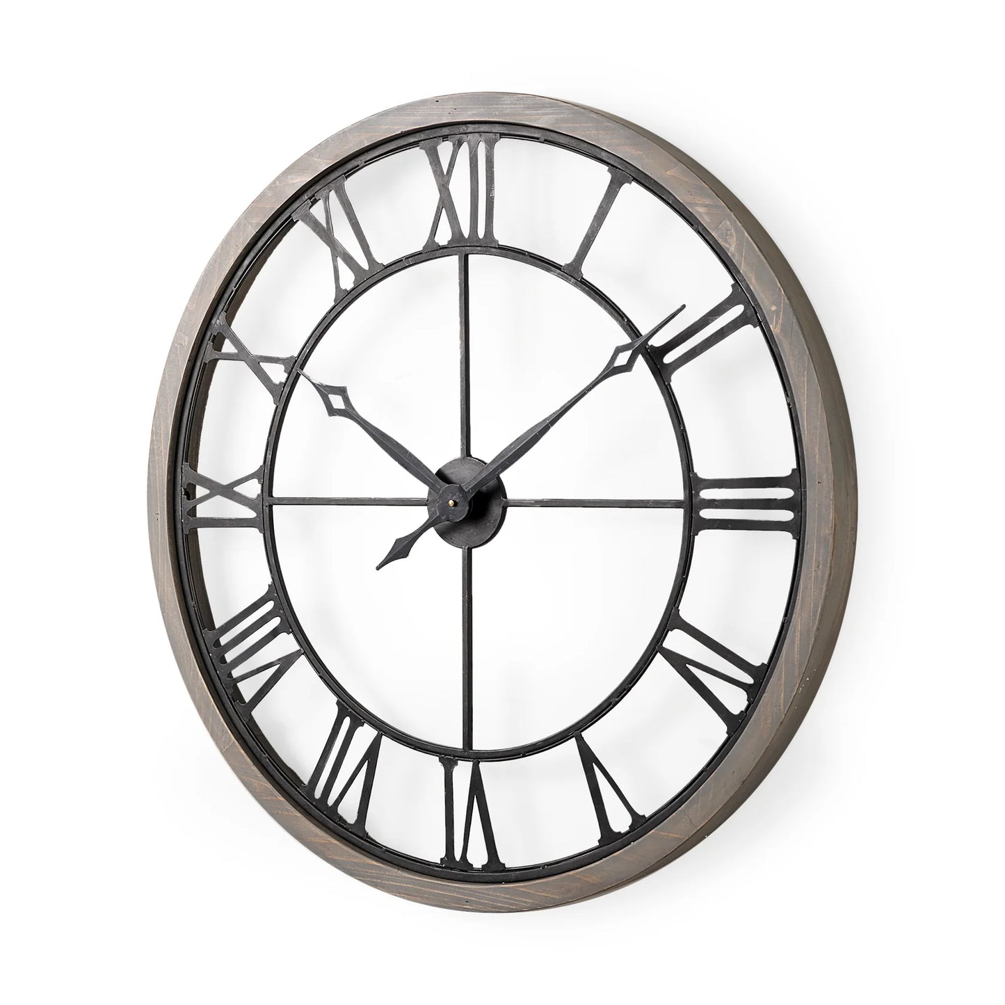 Mething Oversized Farmhouse Wall Clock – Rustic Wood and Metal Design with Large Roman Numerals for Timeless Appeal