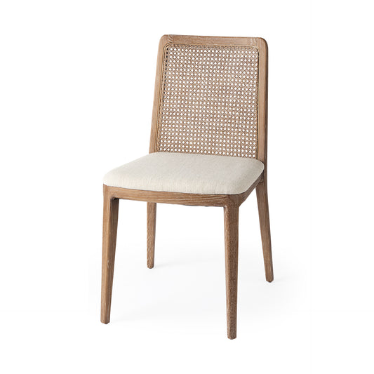Clara Light Brown Wood Dining Chair with Cream Fabric Seat and Cane Back - Set of 2, Elegant and Comfortable Seating