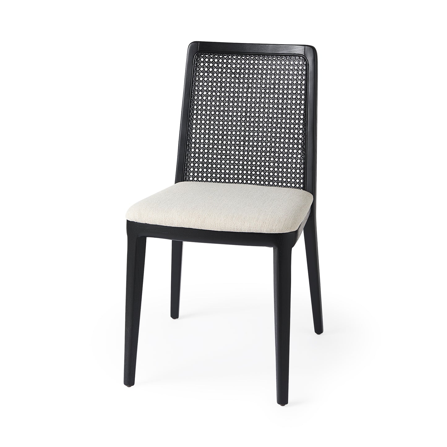 Clara Light Brown Wood Dining Chair with Cream Fabric Seat and Cane Back - Set of 2, Elegant and Comfortable Seating
