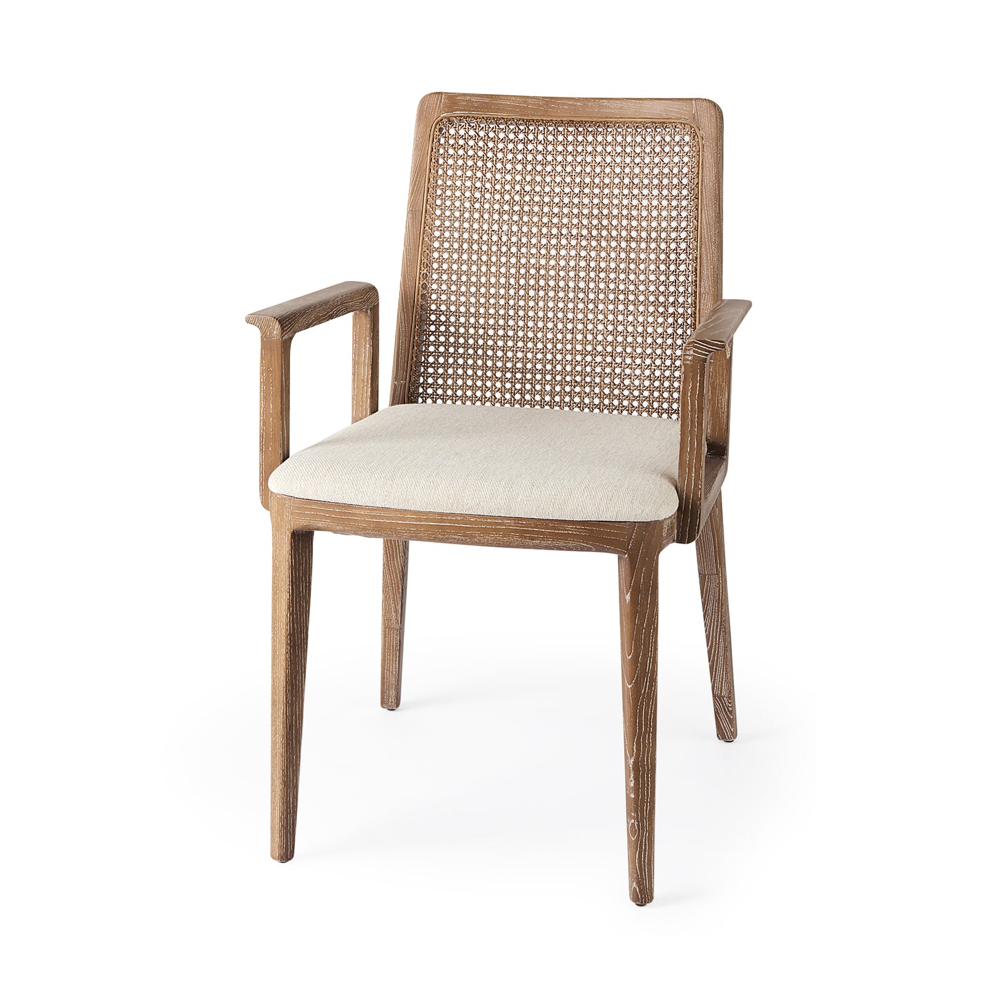 Clara Light Brown Wood Dining Chair with Cream Fabric Seat and Cane Back - Set of 2, Elegant and Comfortable Seating