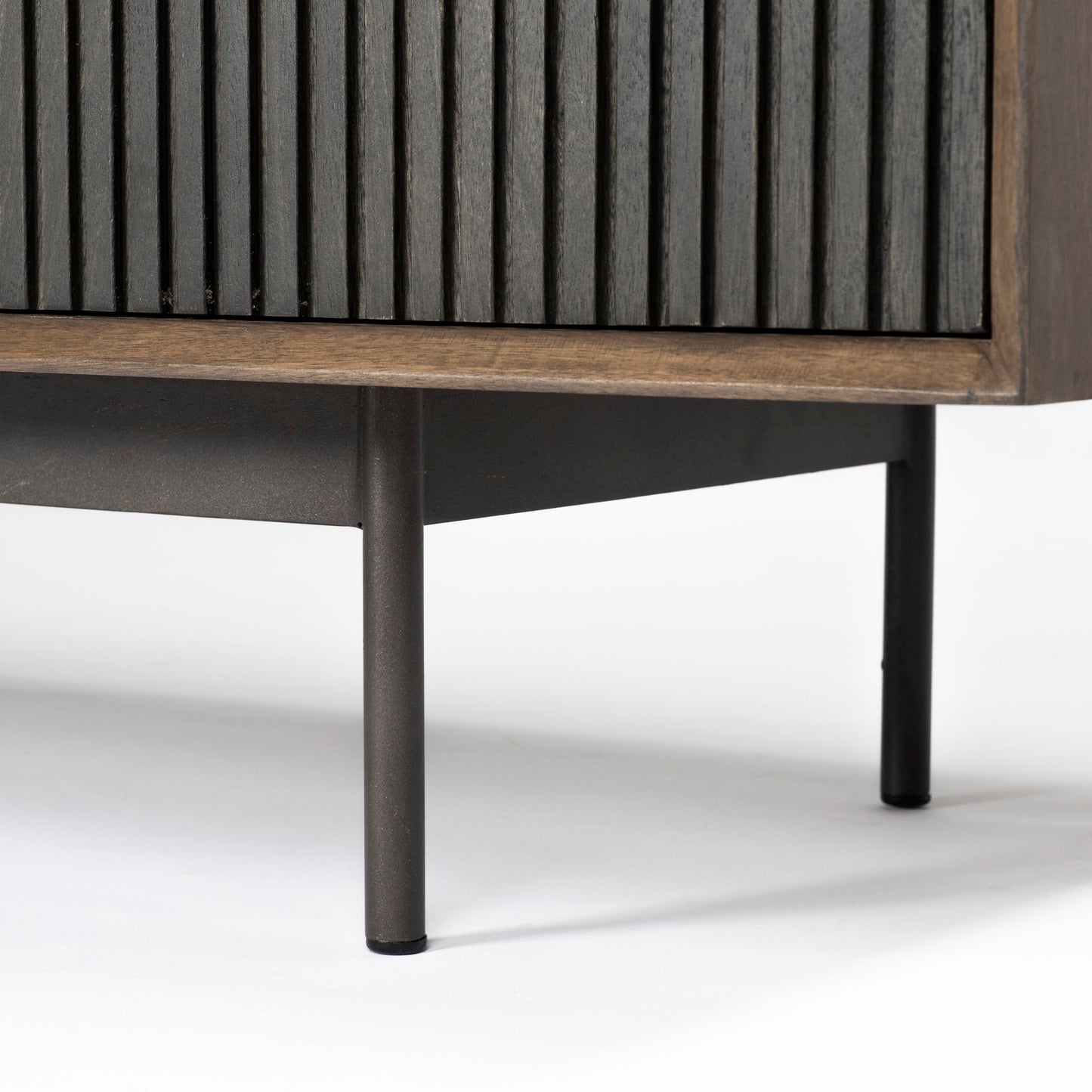 Grace I Two-Toned Brown Solid Wood TV Stand Media Console with Slatted Doors - Stylish Design for Modern Living Rooms and Entertainment Spaces