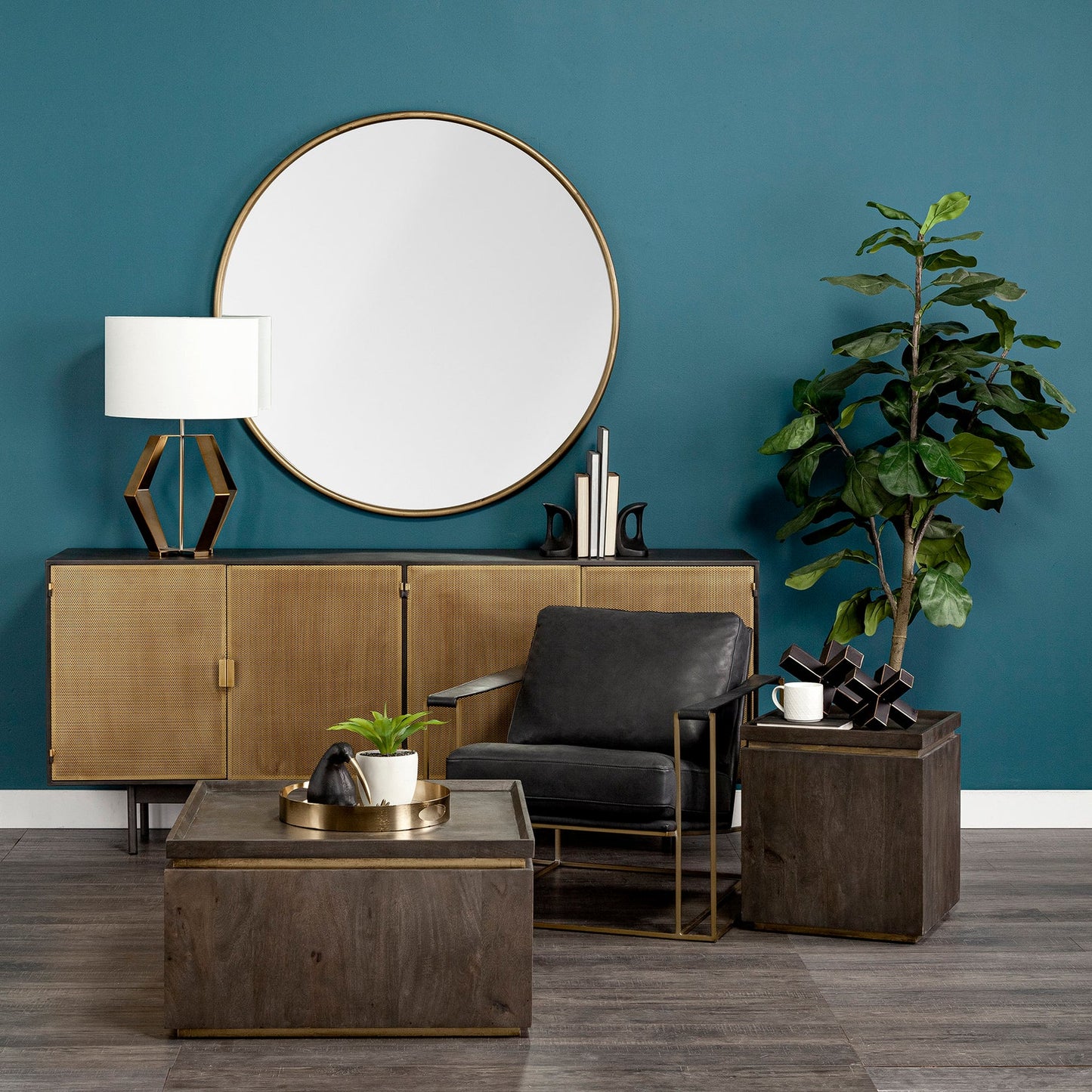 Watson Accent Chair – Luxurious Black Leather Upholstery with an Elegant Gold Metal Frame for Modern Living Spaces