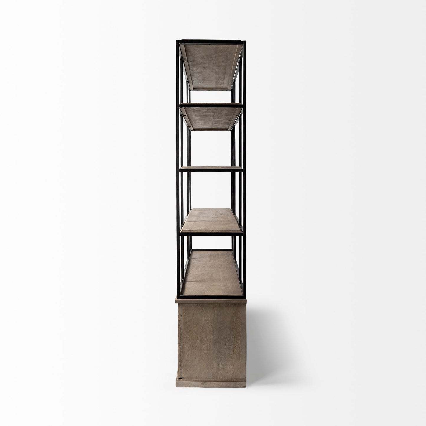 Braxton II Light Brown Wood & Iron 3-Shelf Shelving Unit – Industrial Style