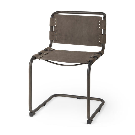 Berbick Dining Chair β 33" Height with Brown/Gray Suede Seat and Iron Frame