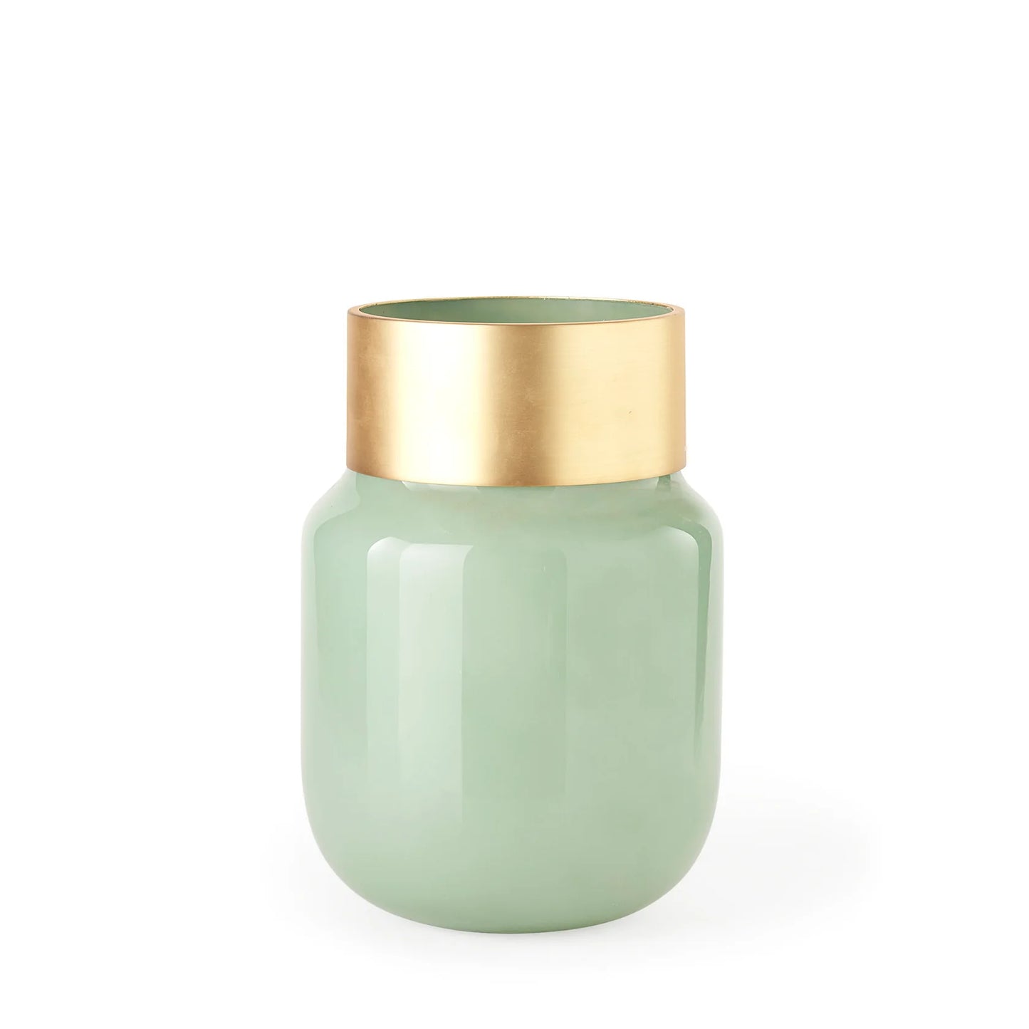 Minty Medium Mint Green Glass Vase with Elegant Matte Gold Metal Neck Cuff - Stylish Home Decor