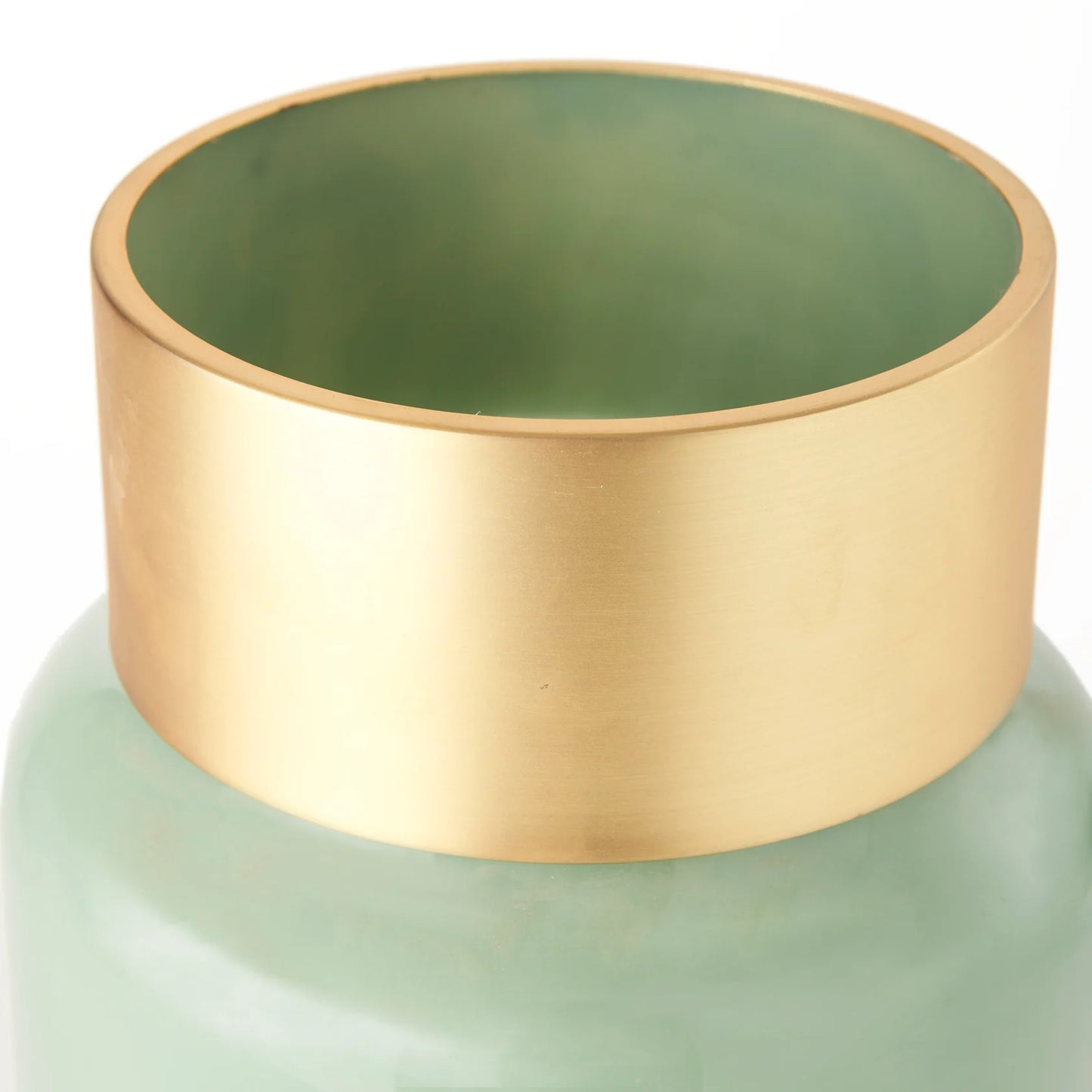 Minty Medium Mint Green Glass Vase with Elegant Matte Gold Metal Neck Cuff - Stylish Home Decor