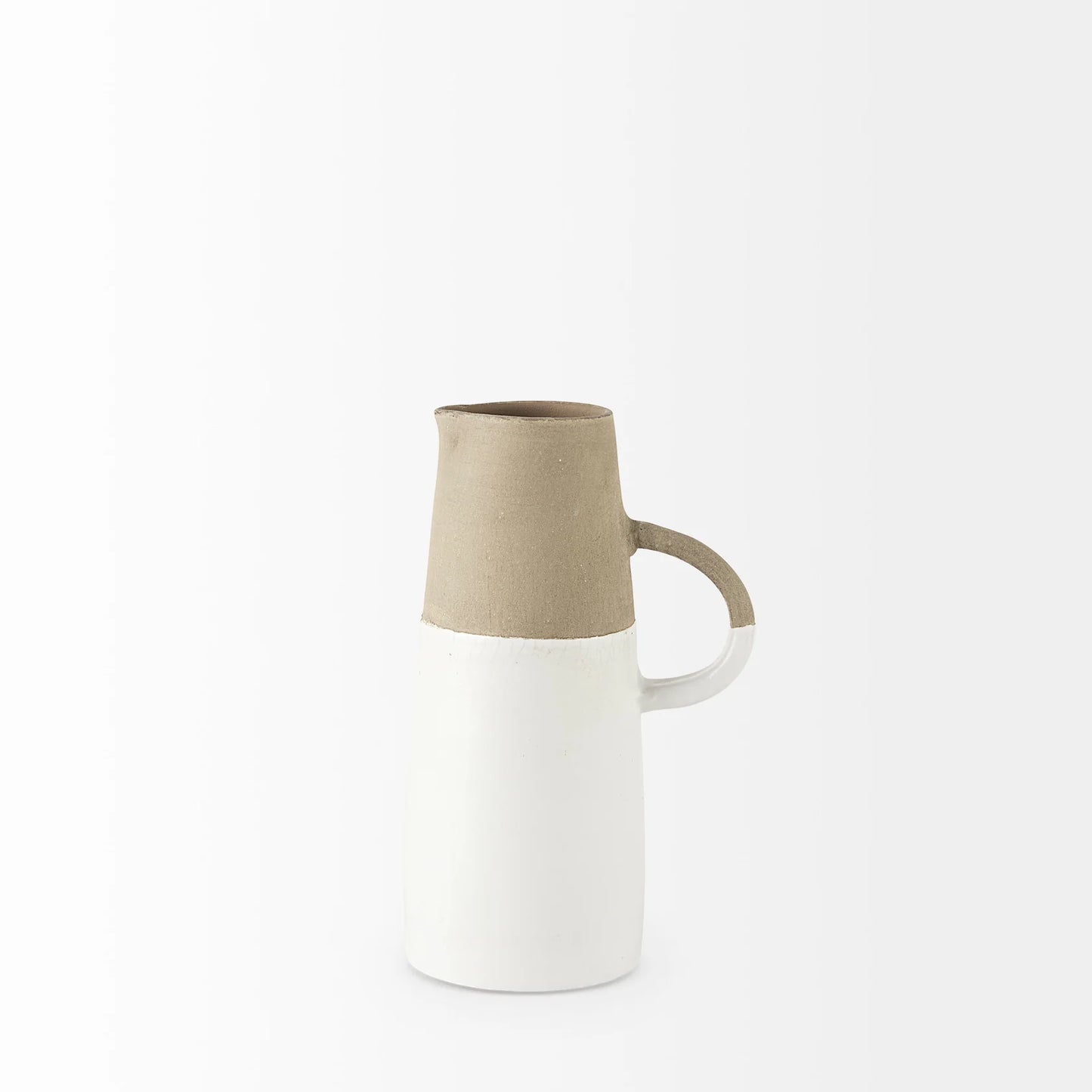 Garand Small 13H Charming Two-Toned Ceramic Jug with Elegant Handle for Stylish Home Decor - White, Natural