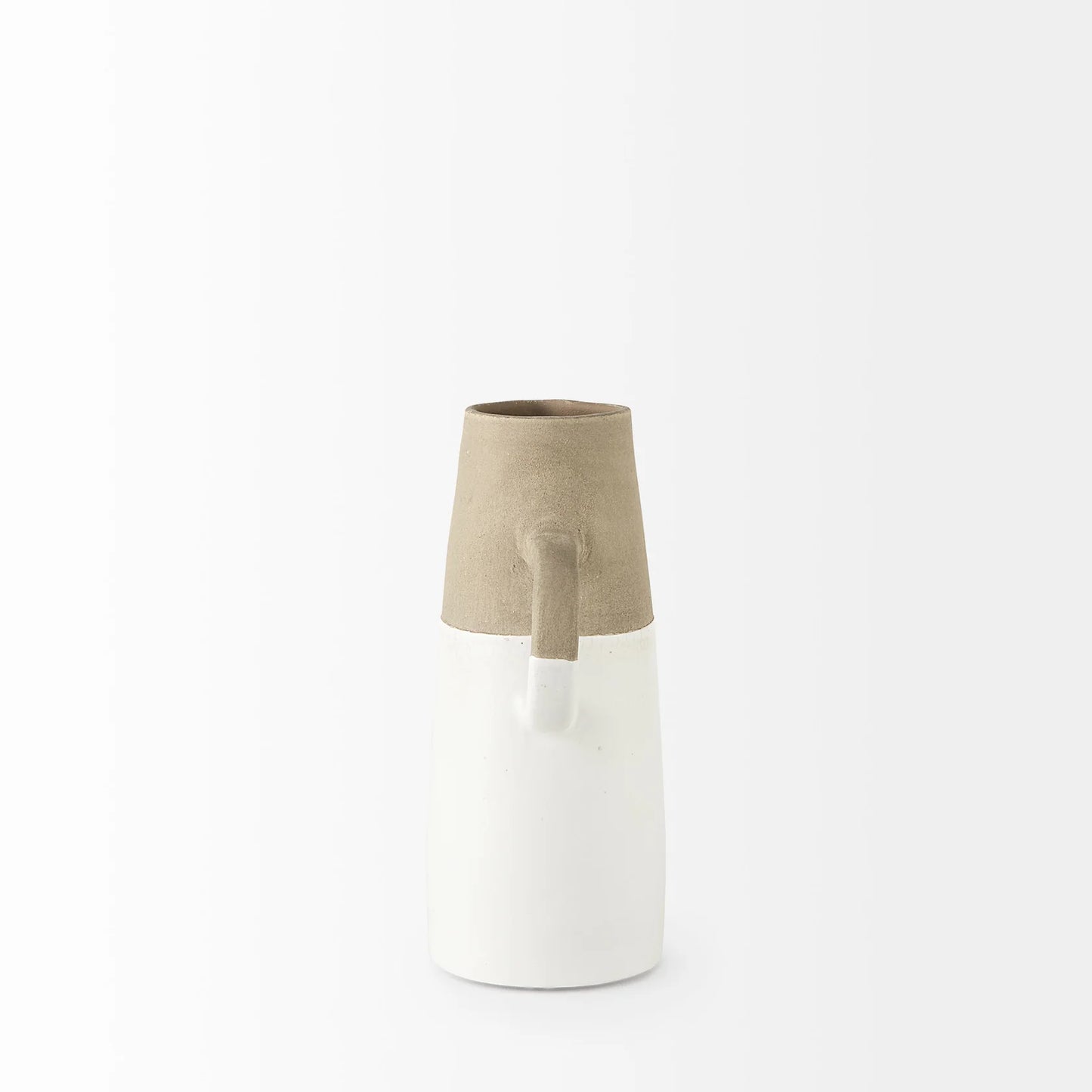 Garand Small 13H Charming Two-Toned Ceramic Jug with Elegant Handle for Stylish Home Decor - White, Natural