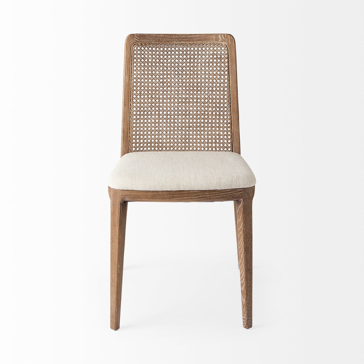 Clara Light Brown Wood Dining Chair with Cream Fabric Seat and Cane Back - Set of 2, Elegant and Comfortable Seating