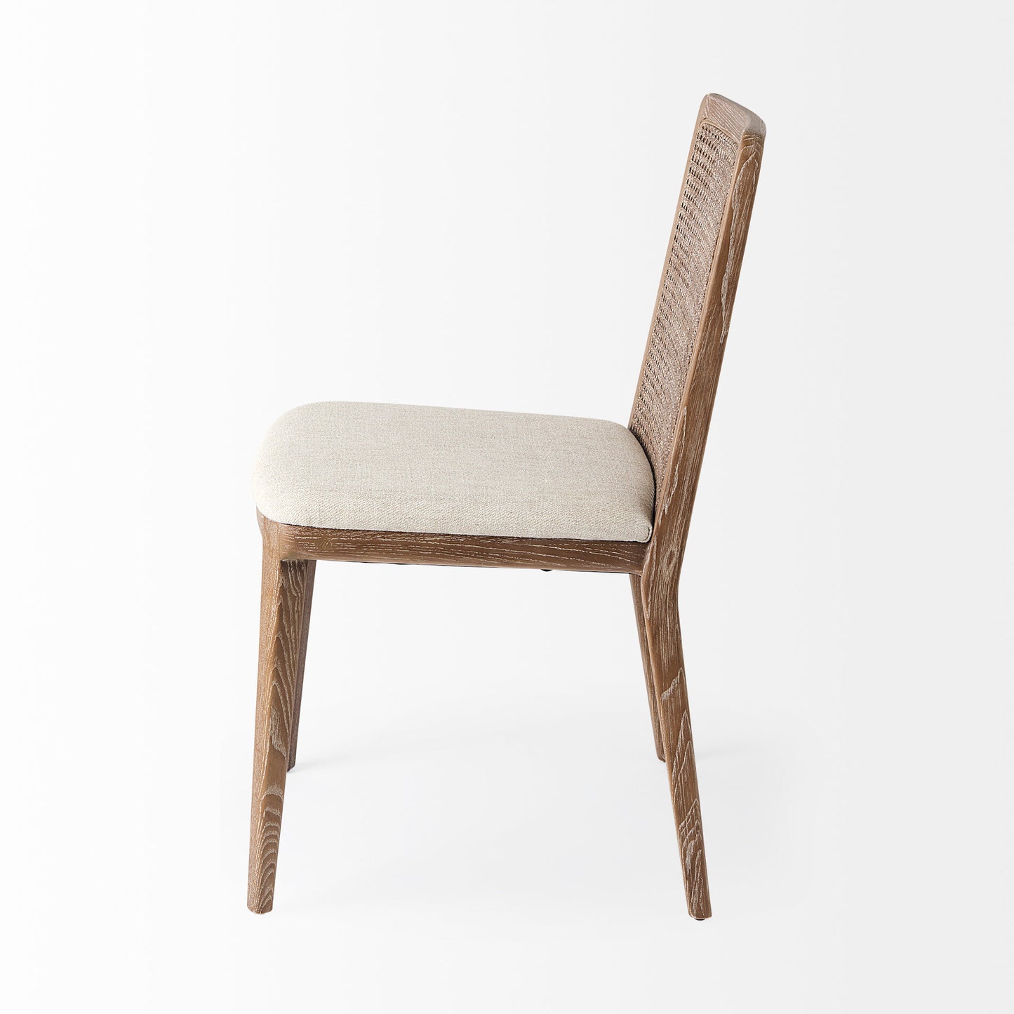 Clara Light Brown Wood Dining Chair with Cream Fabric Seat and Cane Back - Set of 2, Elegant and Comfortable Seating