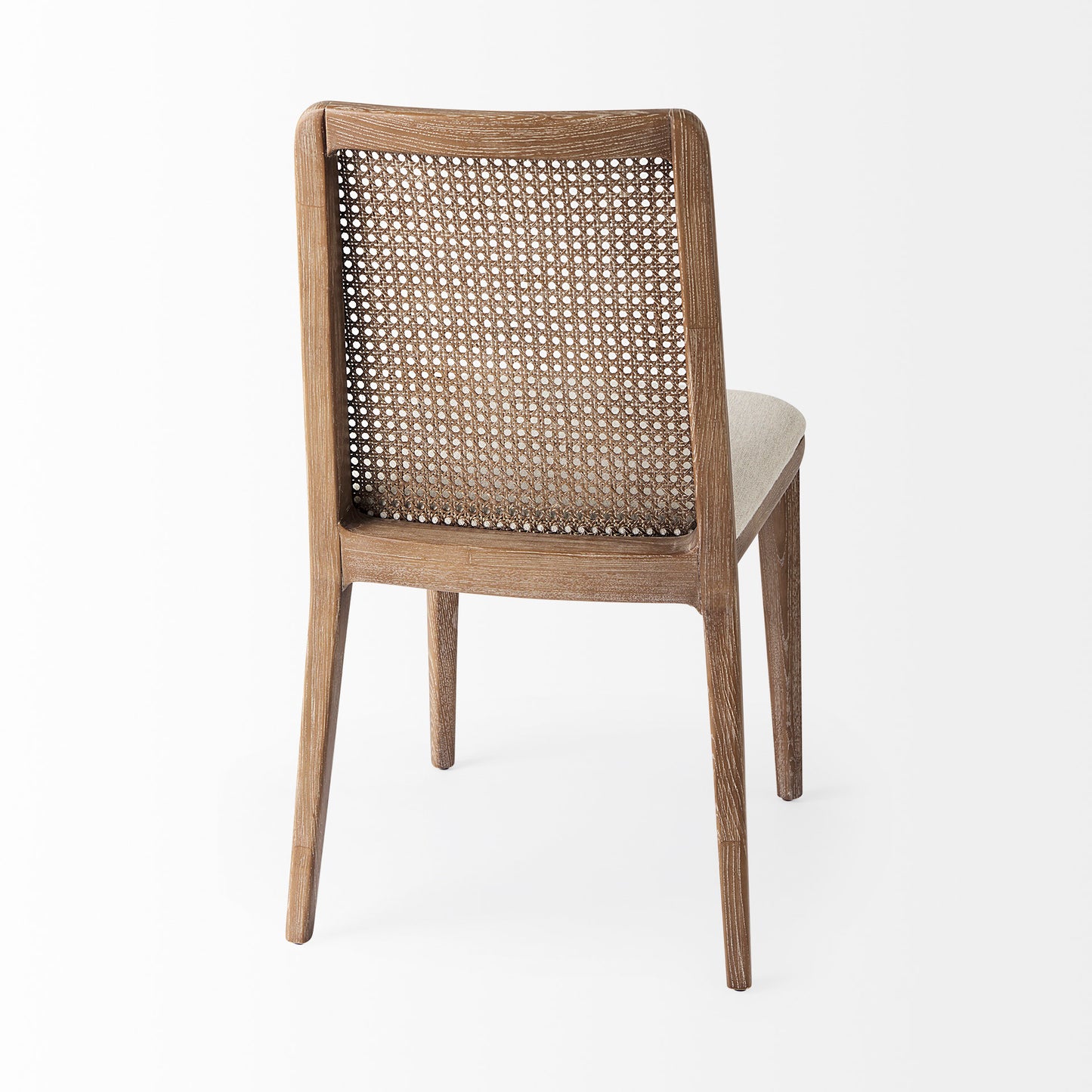 Clara Light Brown Wood Dining Chair with Cream Fabric Seat and Cane Back - Set of 2, Elegant and Comfortable Seating