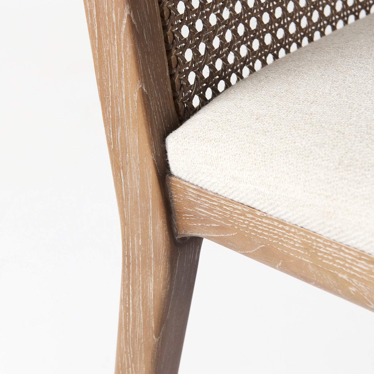 Clara Light Brown Wood Dining Chair with Cream Fabric Seat and Cane Back - Set of 2, Elegant and Comfortable Seating