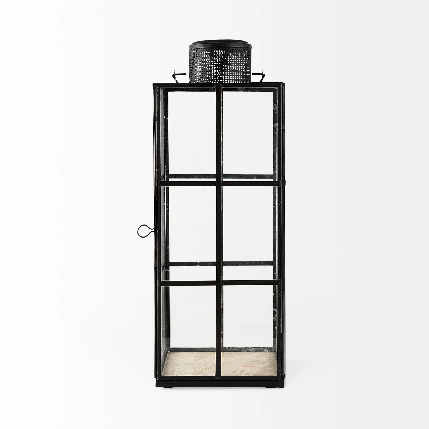 Gamfield Industrial-Style Metal and Glass Lantern - 6.1L x 6.1W x 16.7H, Vintage Black Charm