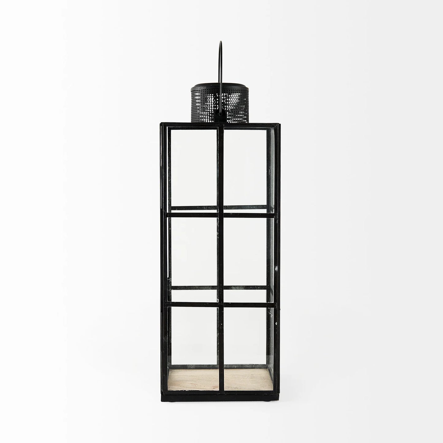Gamfield Industrial-Style Metal and Glass Lantern - 6.1L x 6.1W x 16.7H, Vintage Black Charm
