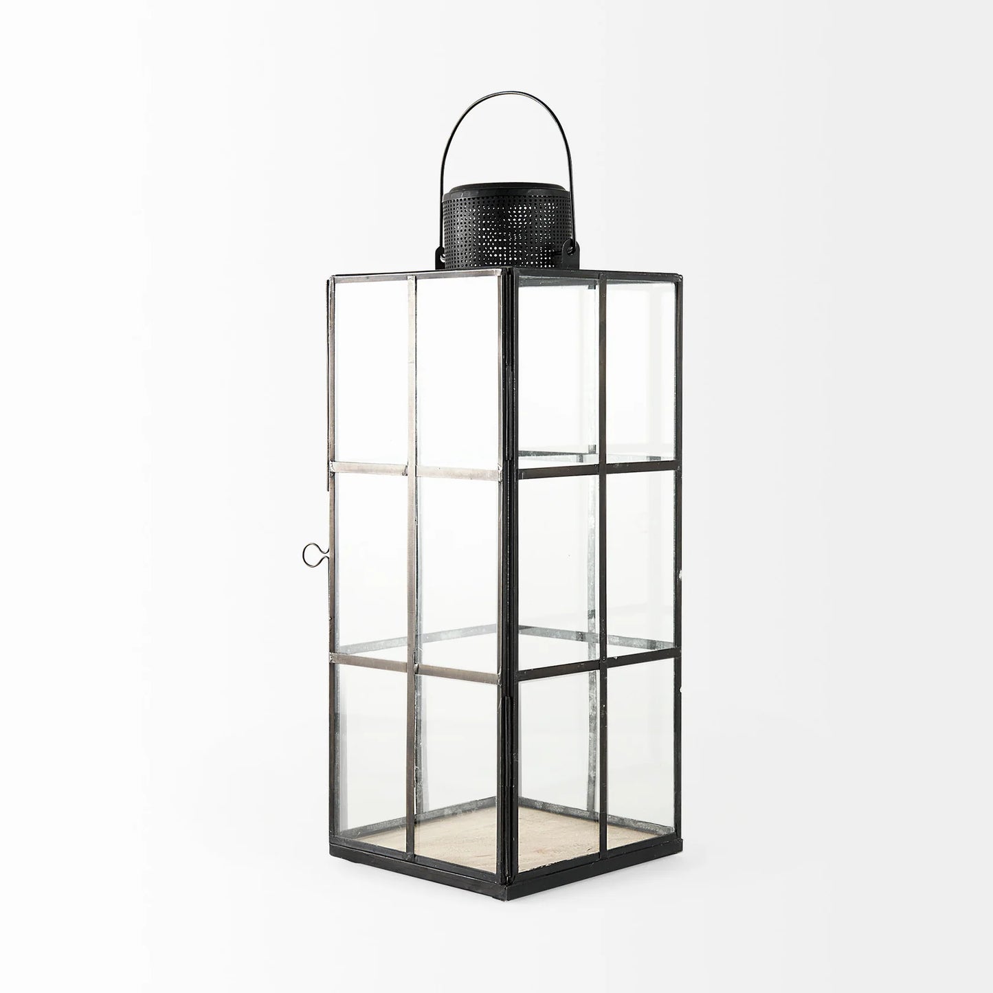 Gamfield Industrial-Style Metal and Glass Lantern - 6.1L x 6.1W x 16.7H, Vintage Black Charm