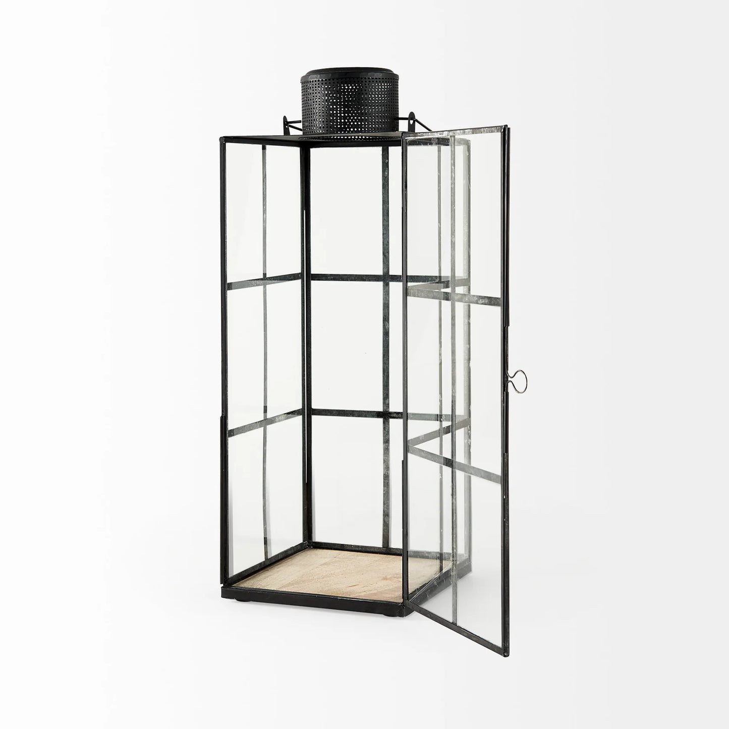 Gamfield Industrial-Style Metal and Glass Lantern - 6.1L x 6.1W x 16.7H, Vintage Black Charm