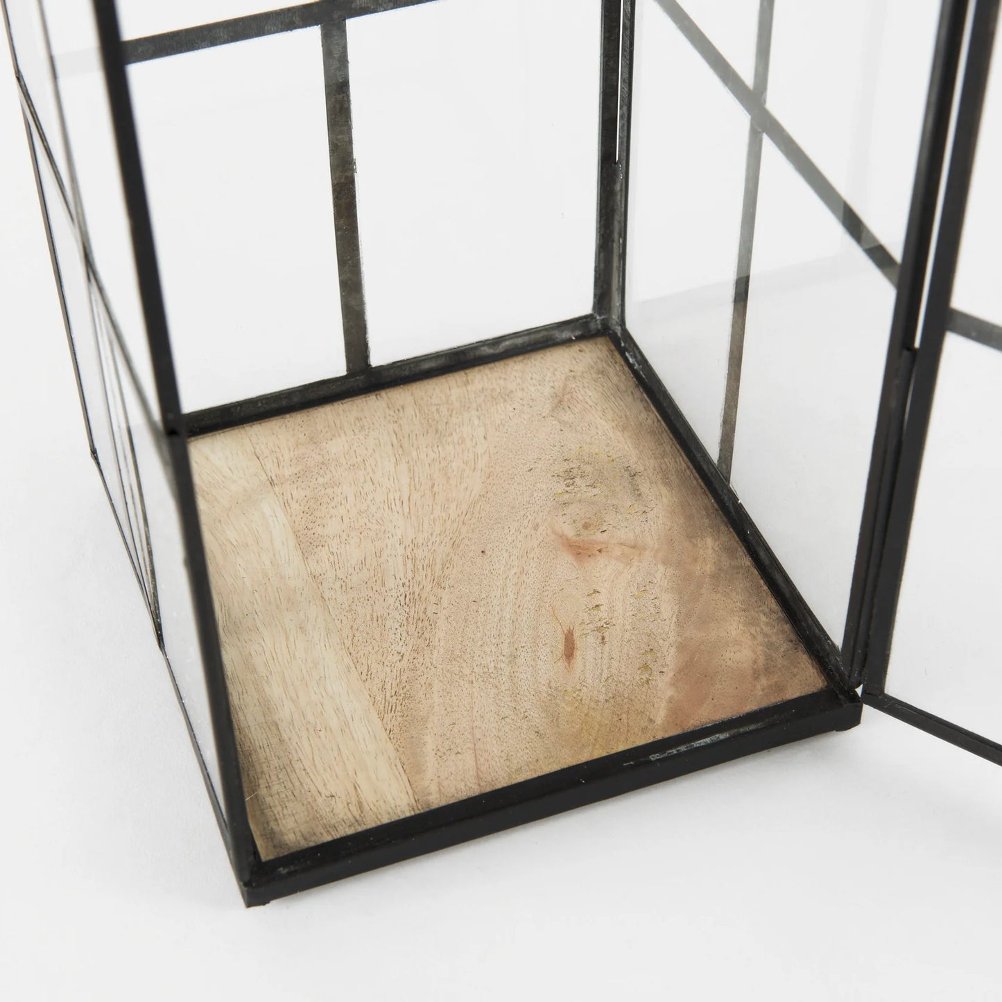 Gamfield Industrial-Style Metal and Glass Lantern - 6.1L x 6.1W x 16.7H, Vintage Black Charm