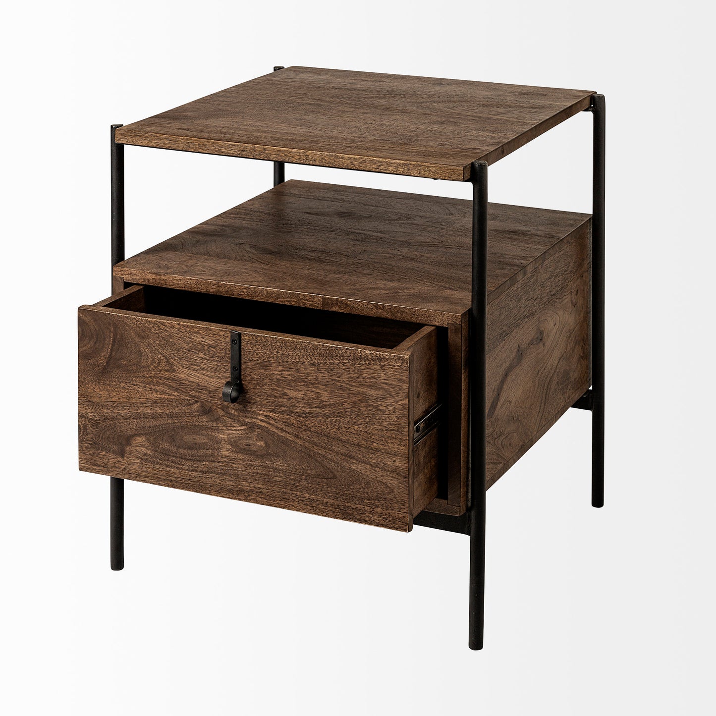 Glenn Dark Brown Wood & Black Iron Frame Square End Table