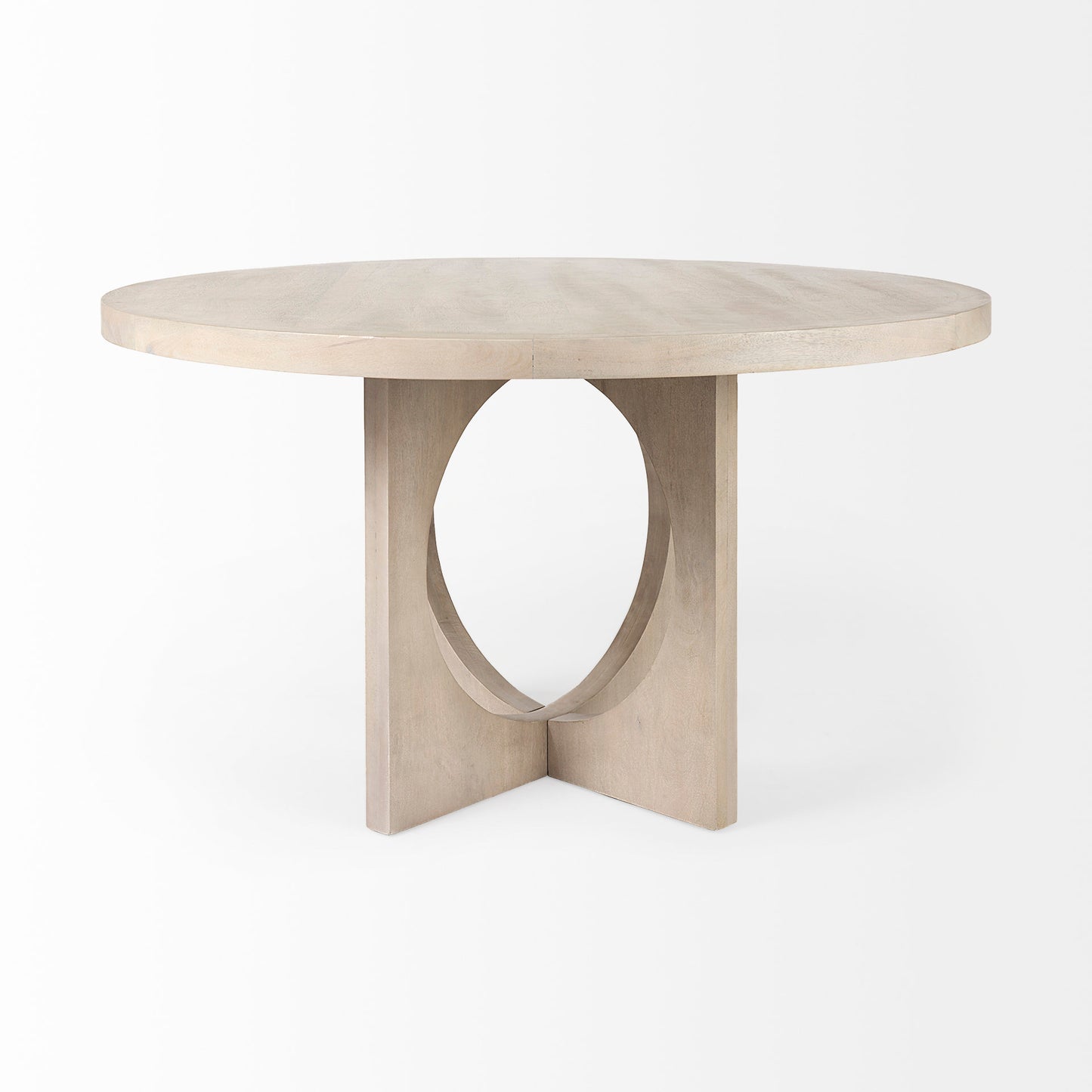 Liesl Barely Gray Finished Wood Dining Table with Circular Top for a Modern and Elegant Dining Experience