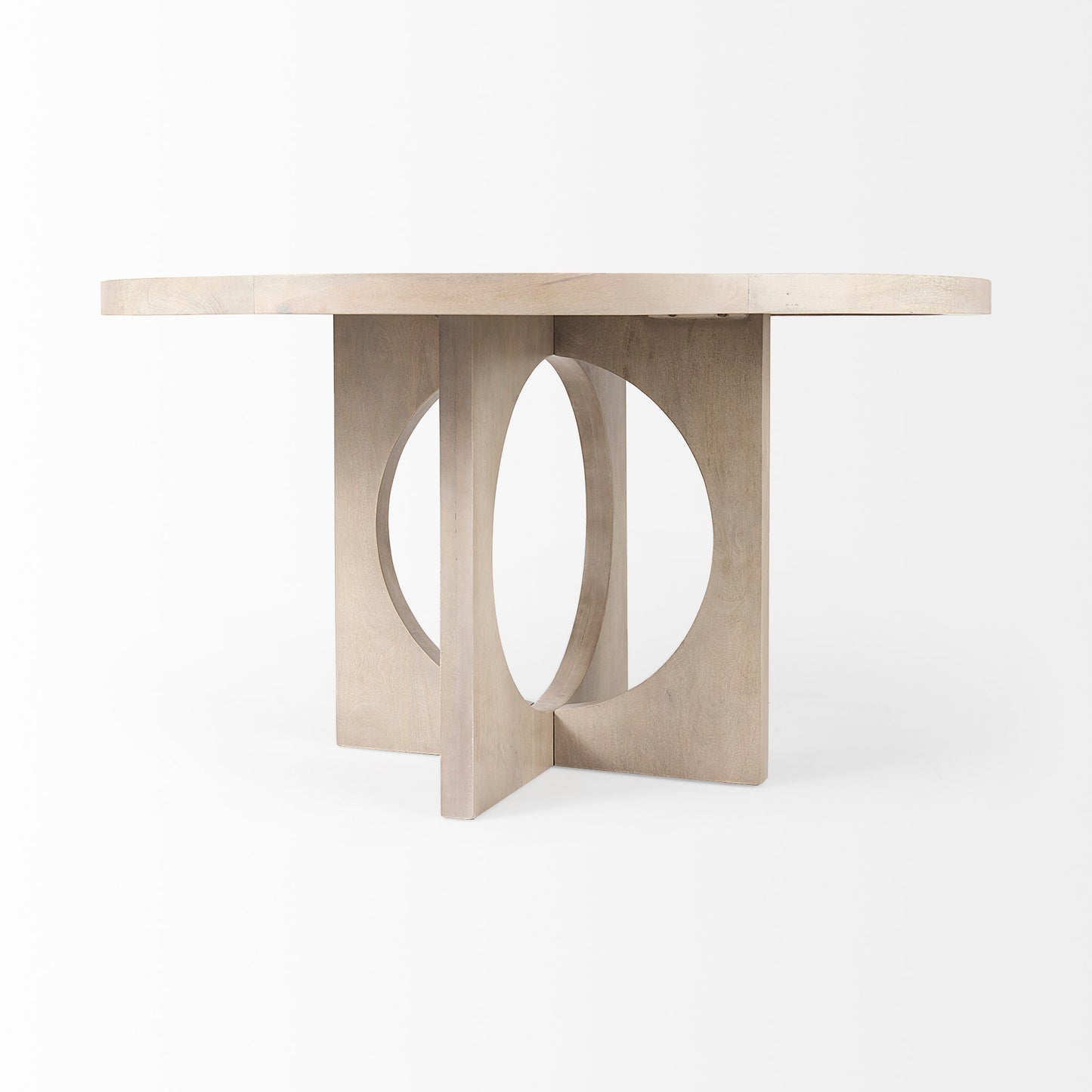 Liesl Barely Gray Finished Wood Dining Table with Circular Top for a Modern and Elegant Dining Experience