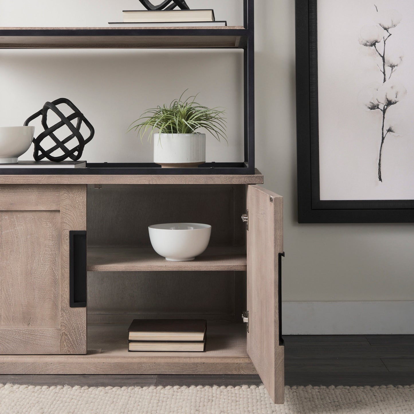 Braxton II Light Brown Wood & Iron 3-Shelf Shelving Unit – Industrial Style