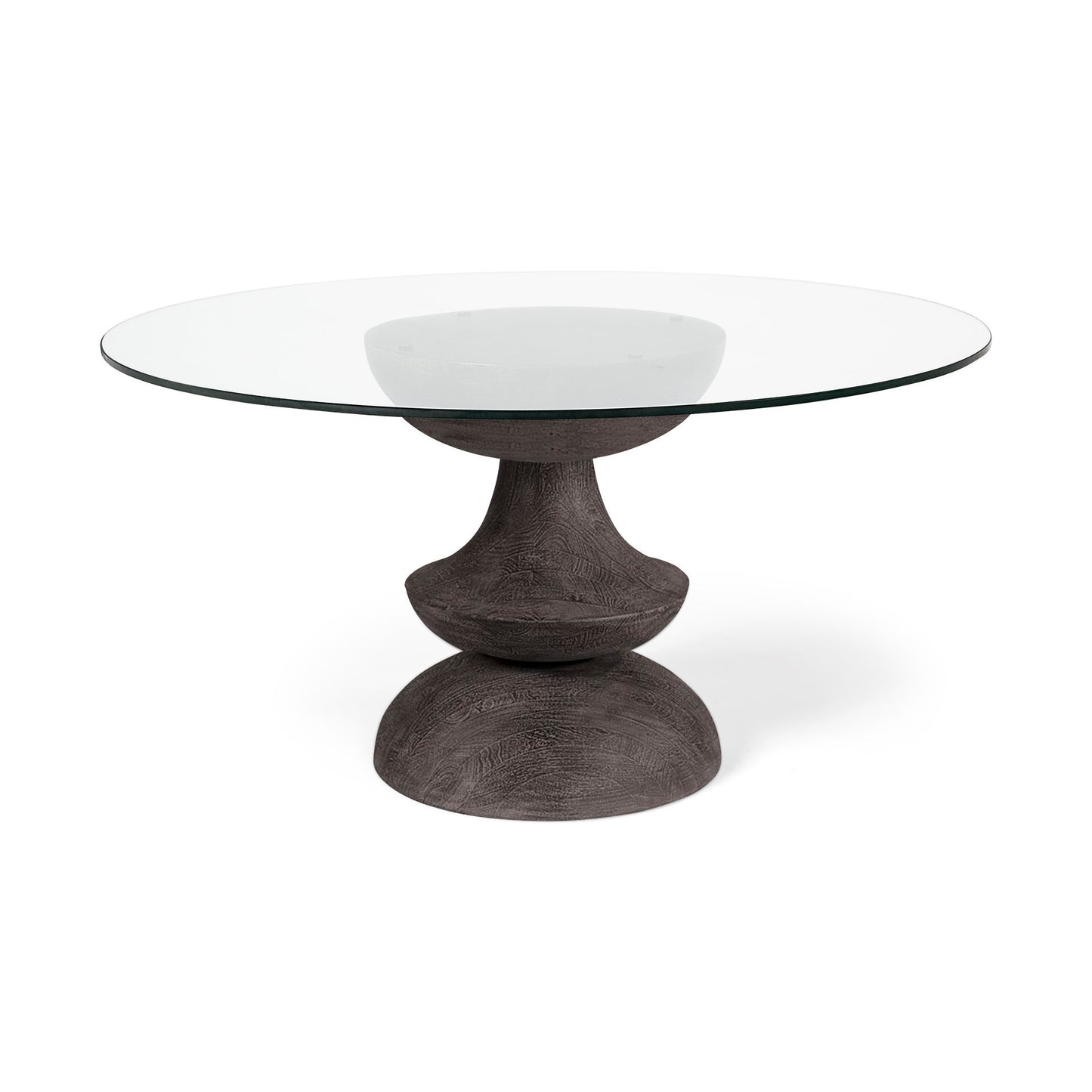 Crossman III Dark Brown/Gray Solid Wood Base with Round Glass Top Dining Table for a Modern and Elegant Dining Space