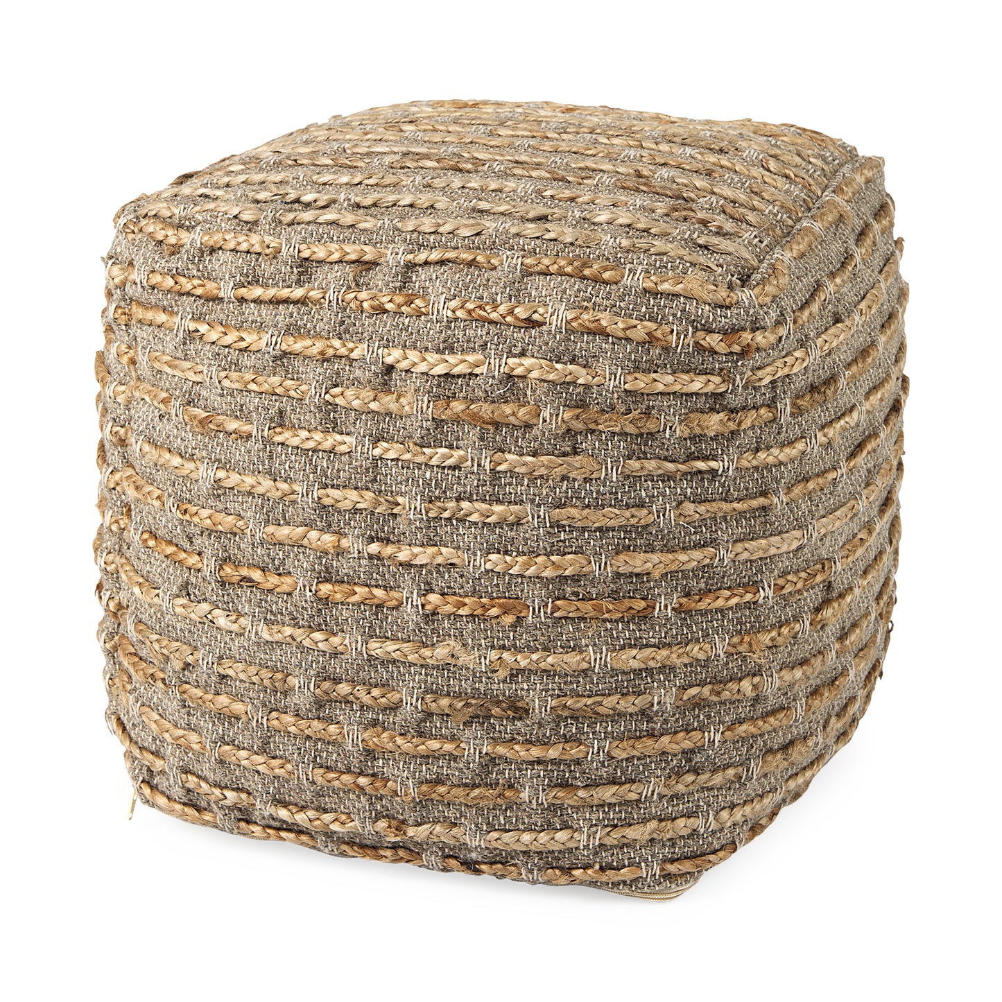 Binita Gray/Brown Pouf – Handwoven Hemp, Wool & Cotton Ottoman