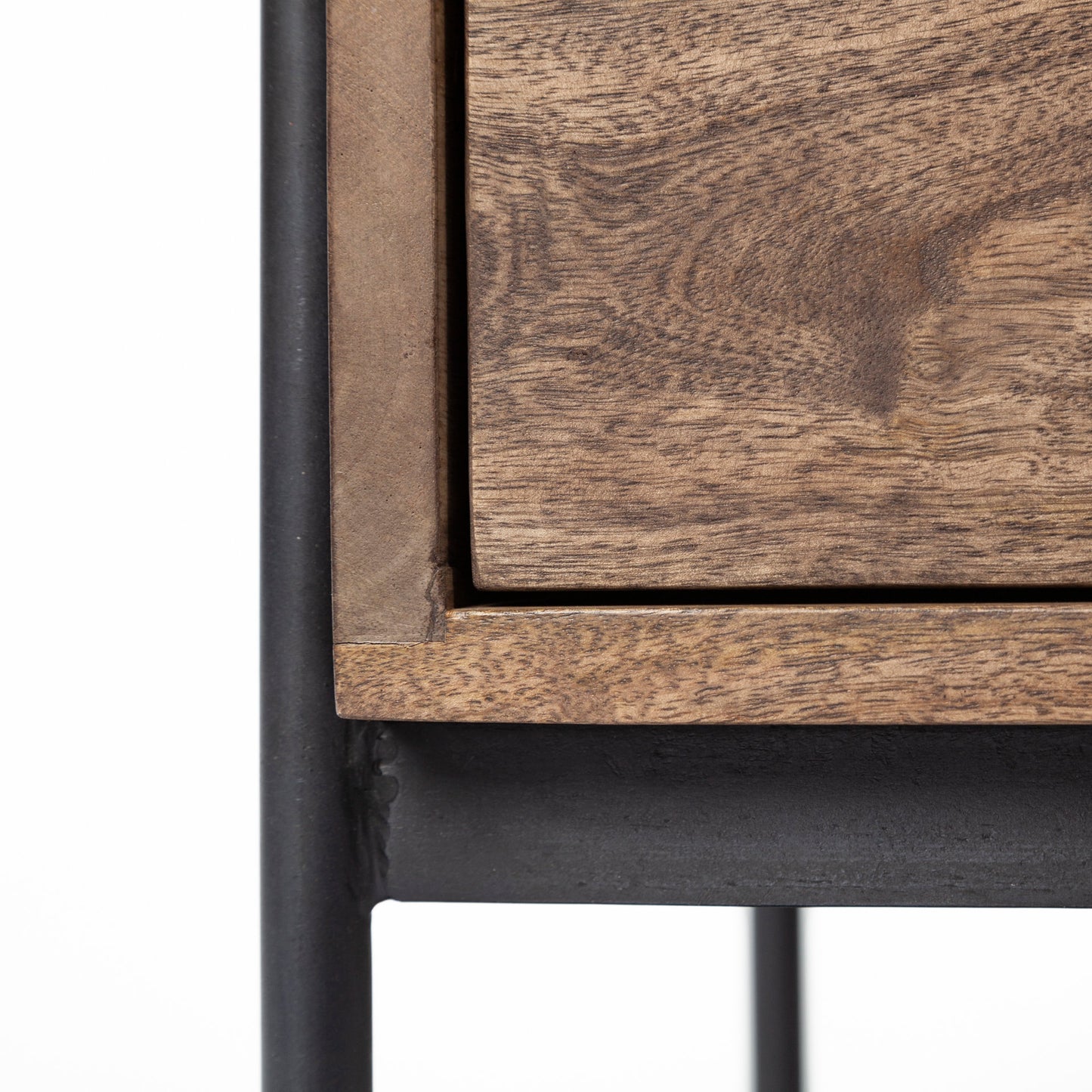 Glenn Dark Brown Wood & Black Iron Frame Square End Table