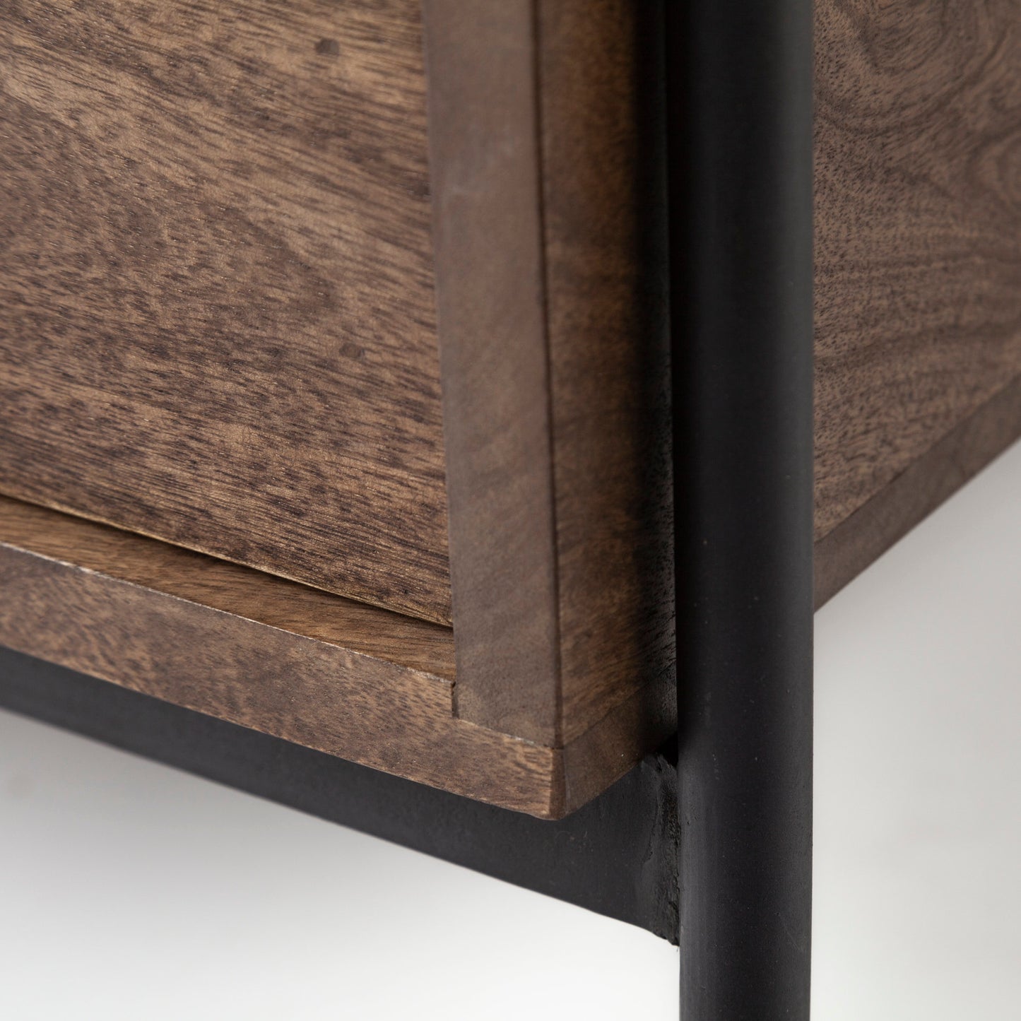 Glenn Dark Brown Wood & Black Iron Frame Square End Table