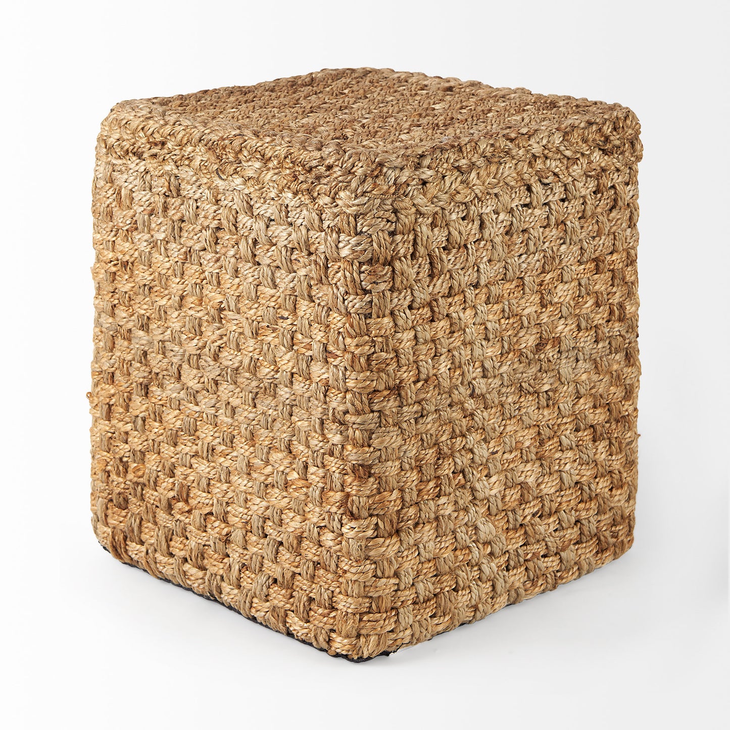 Aylin 16.5" Brown Jute Pouf – Square Handwoven Ottoman