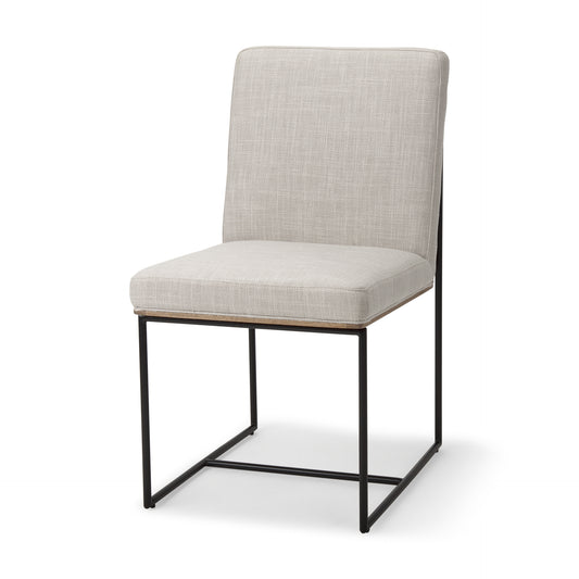 Stamford Beige Upholstered Dining Chair with Wood Back and Black Metal Frame