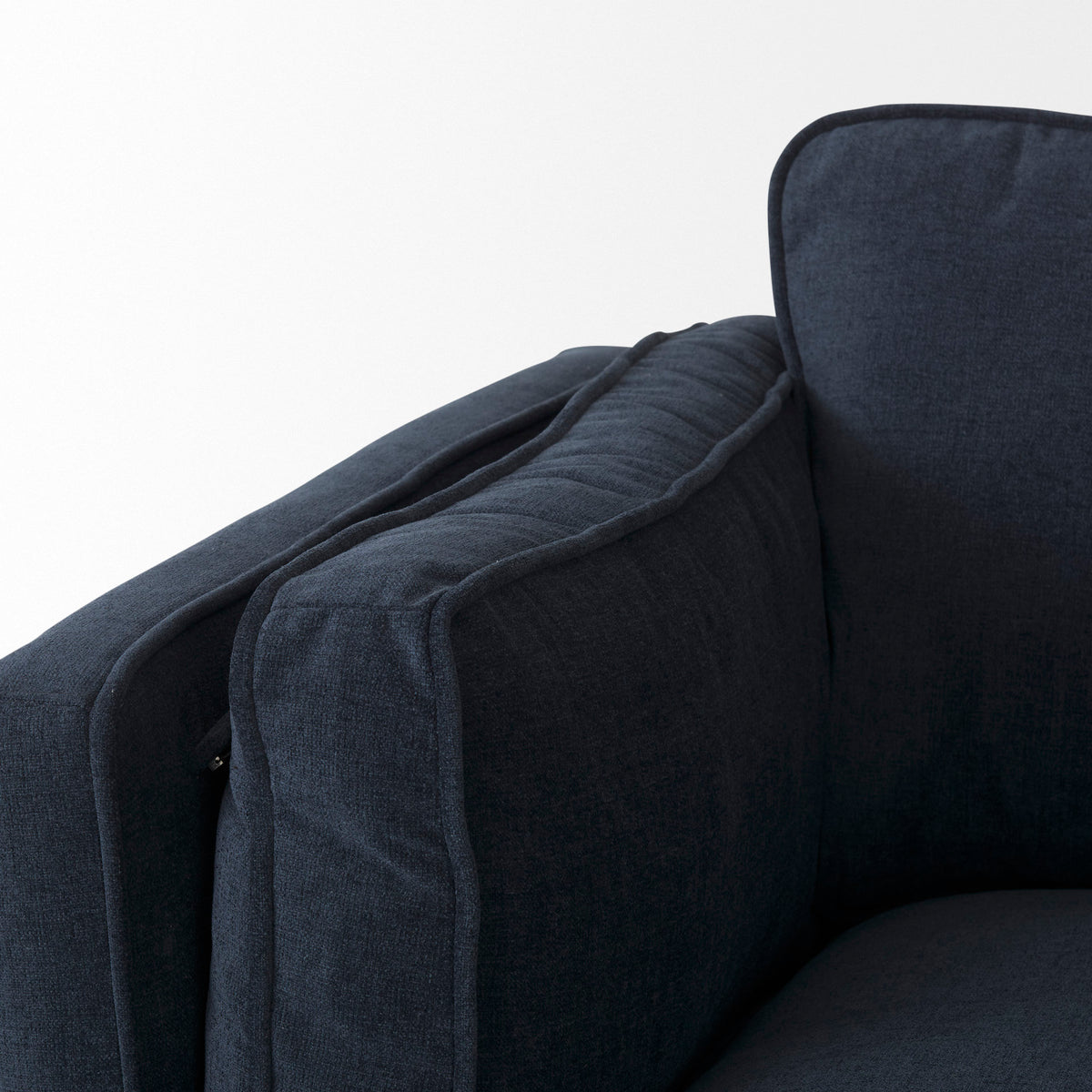 Brooks Navy Blue Fabric Three Seater Sofa W/ Medium Brown Wooden Legs