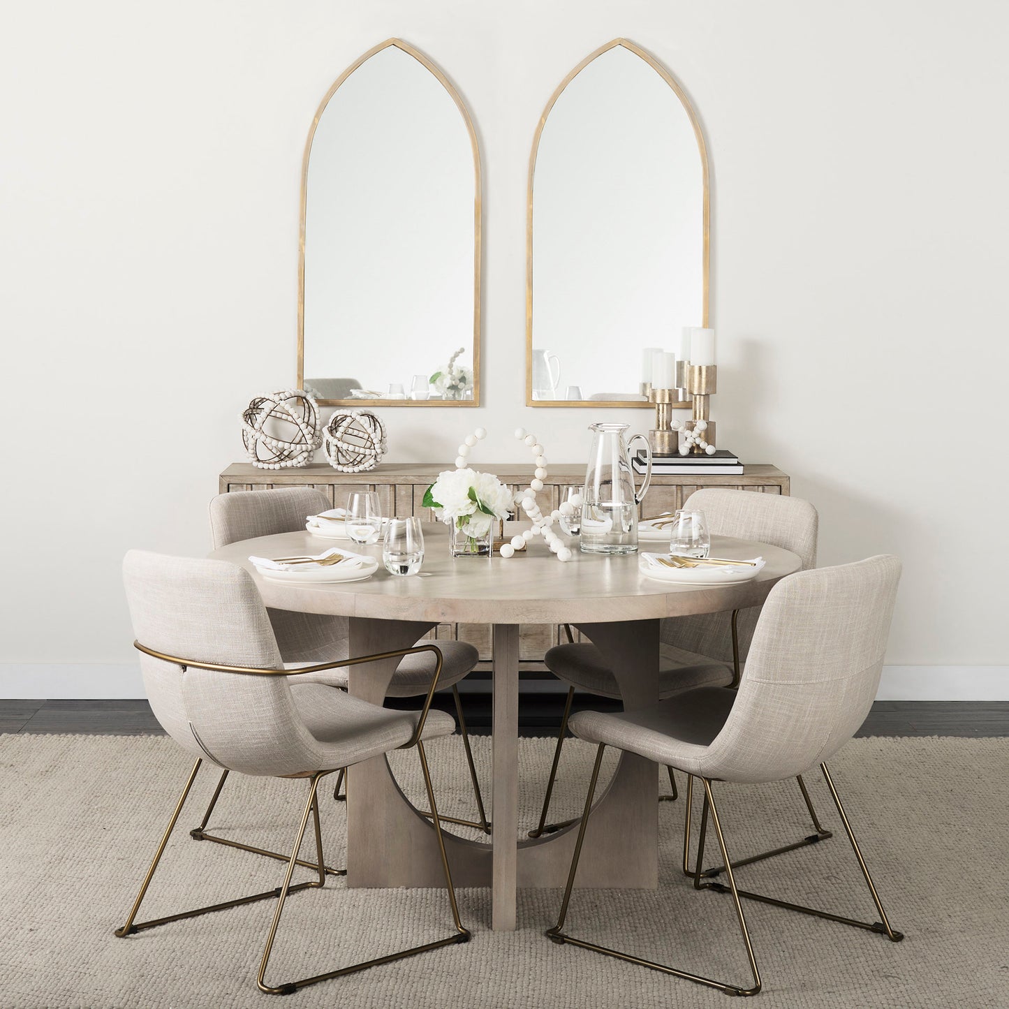 Liesl Barely Gray Finished Wood Dining Table with Circular Top for a Modern and Elegant Dining Experience