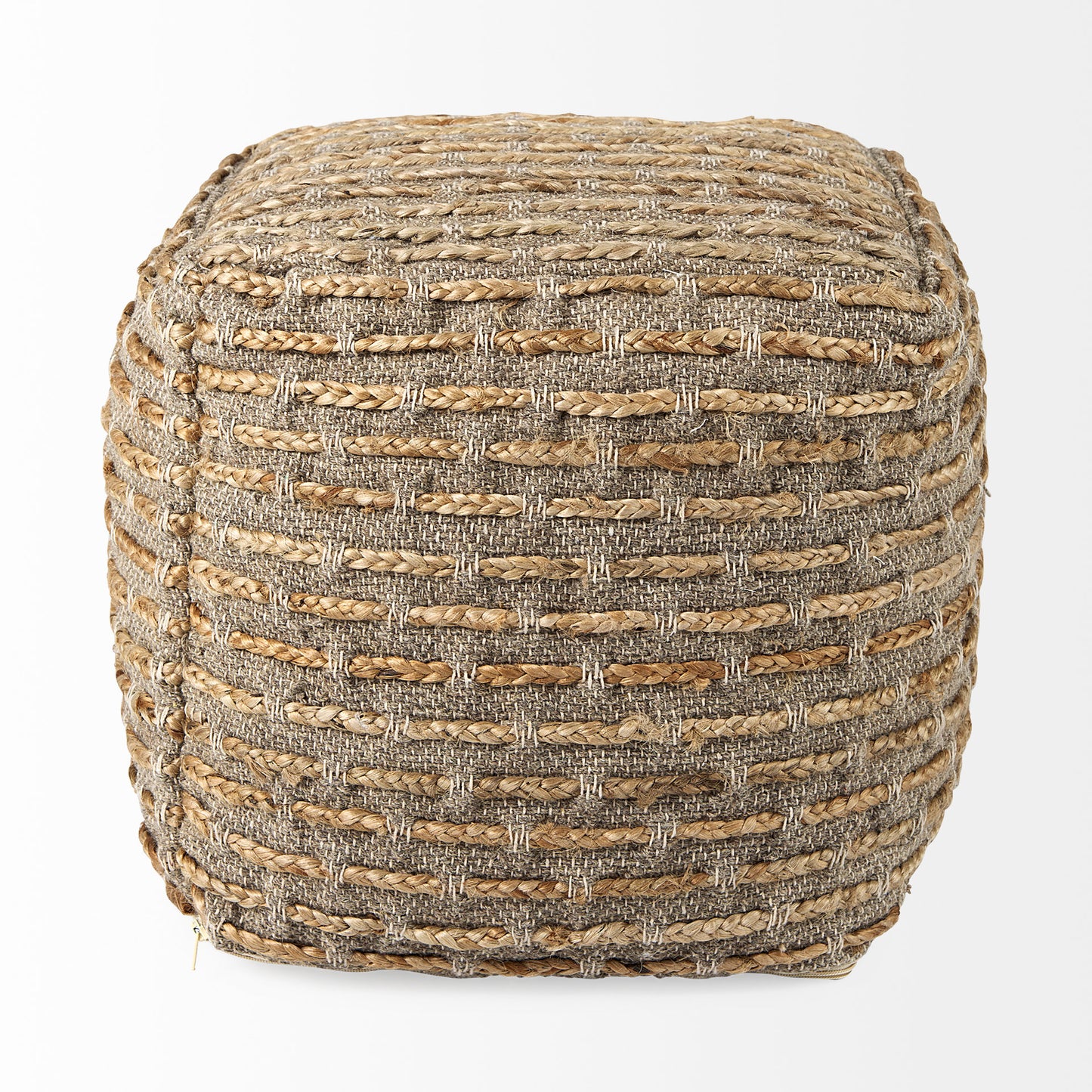 Binita Gray/Brown Pouf – Handwoven Hemp, Wool & Cotton Ottoman