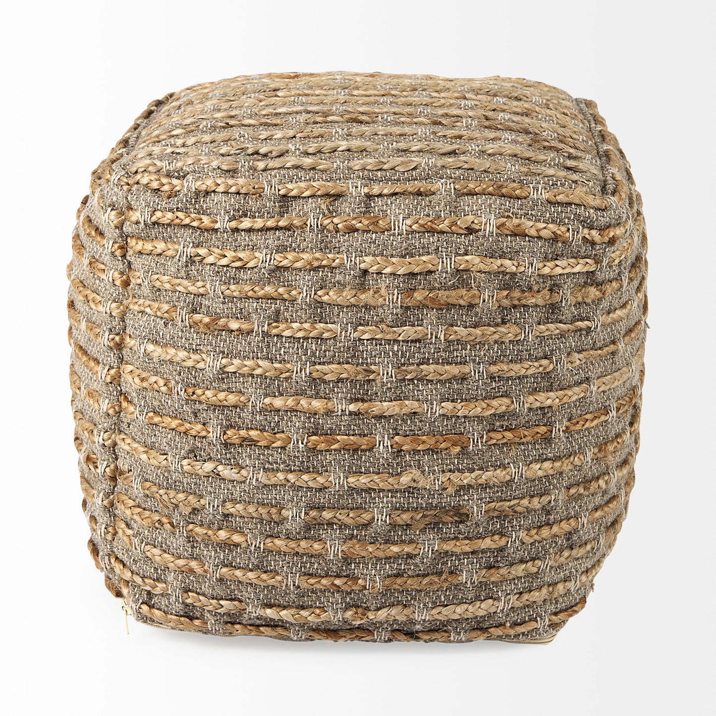 Binita Gray/Brown Pouf – Handwoven Hemp, Wool & Cotton Ottoman