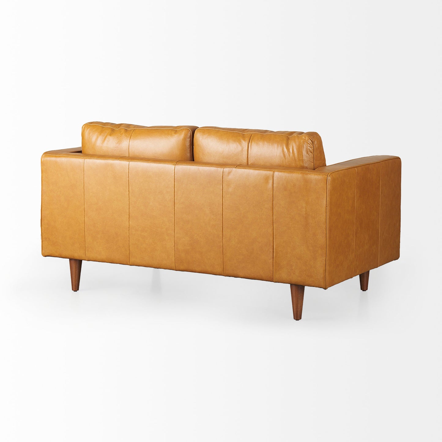 Svend Leather Love Seat Sofa β Mid-Century Modern Design with Overstuffed Cushions & Vintage Appeal - Tan Leather