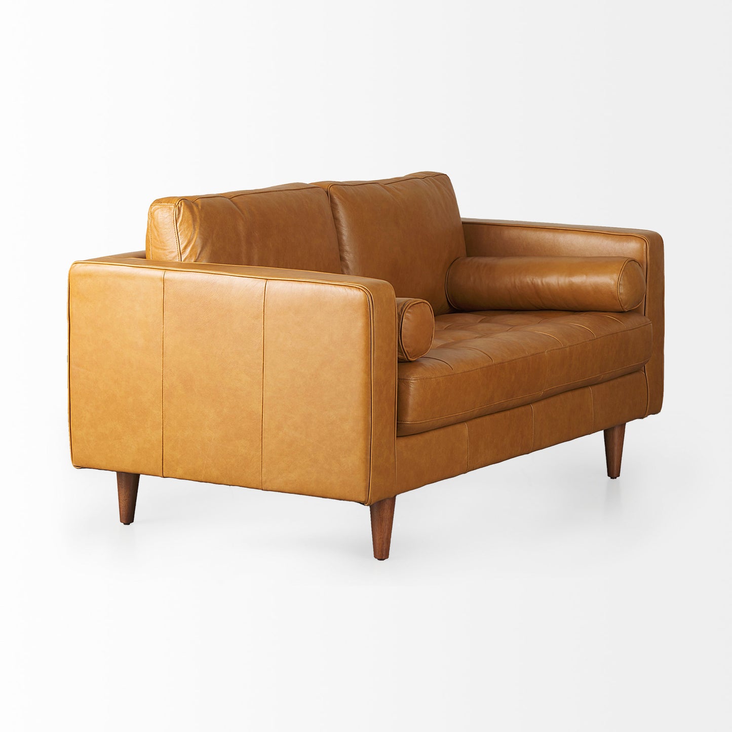Svend Leather Love Seat Sofa β Mid-Century Modern Design with Overstuffed Cushions & Vintage Appeal - Tan Leather