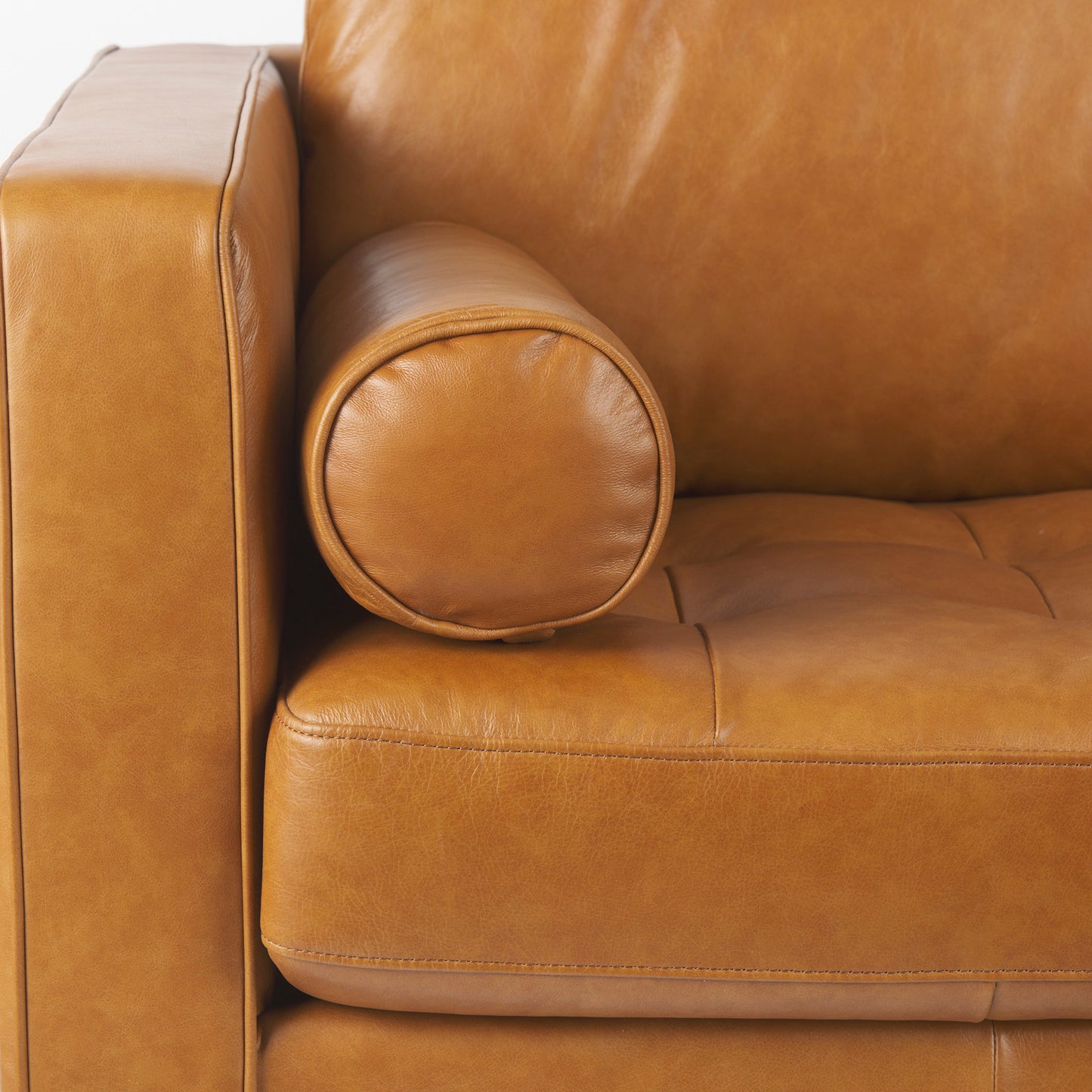 Svend Leather Love Seat Sofa β Mid-Century Modern Design with Overstuffed Cushions & Vintage Appeal - Tan Leather