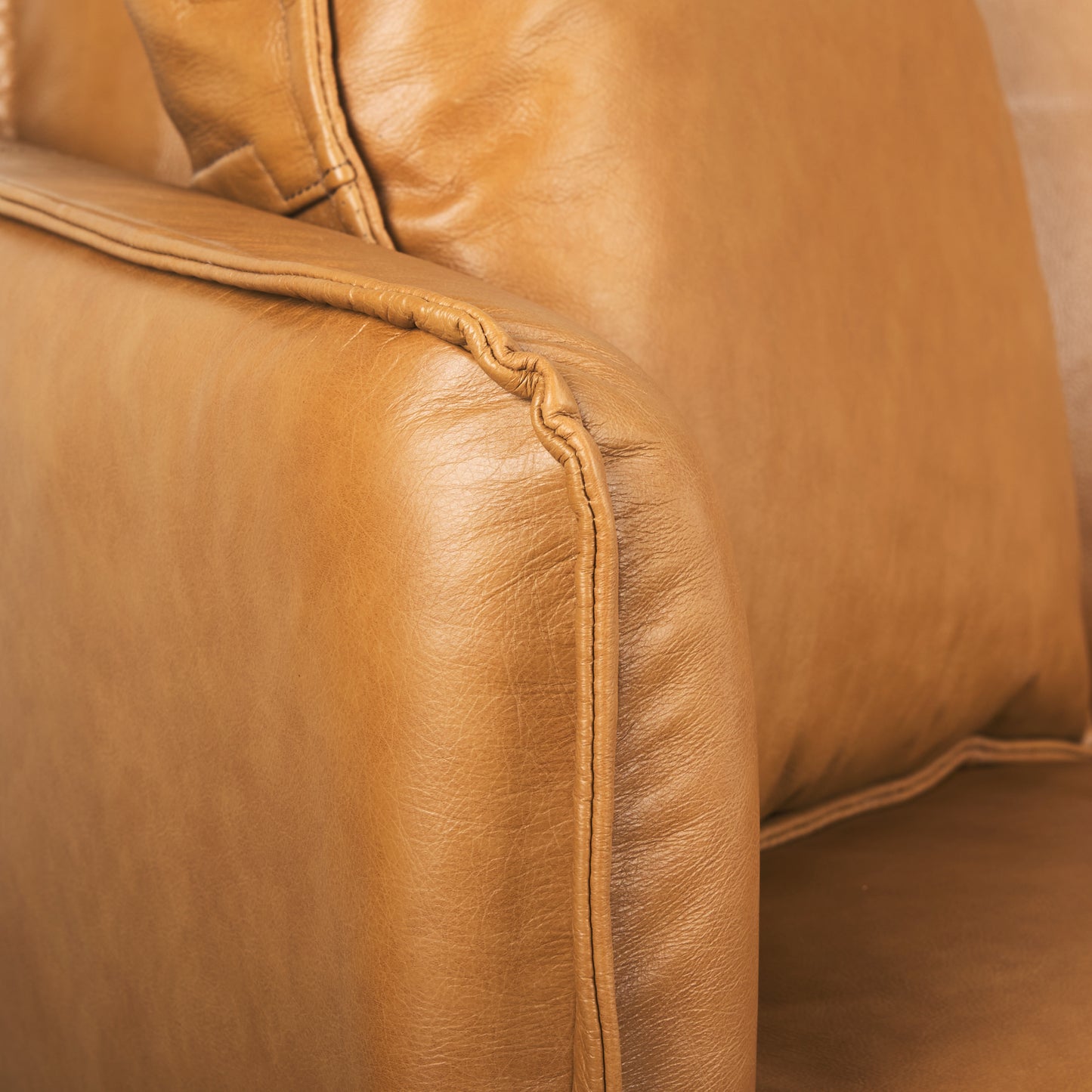 Lake Como Tan Leather Three-Seater Sofa - Stylish and Comfortable Living Room Seating